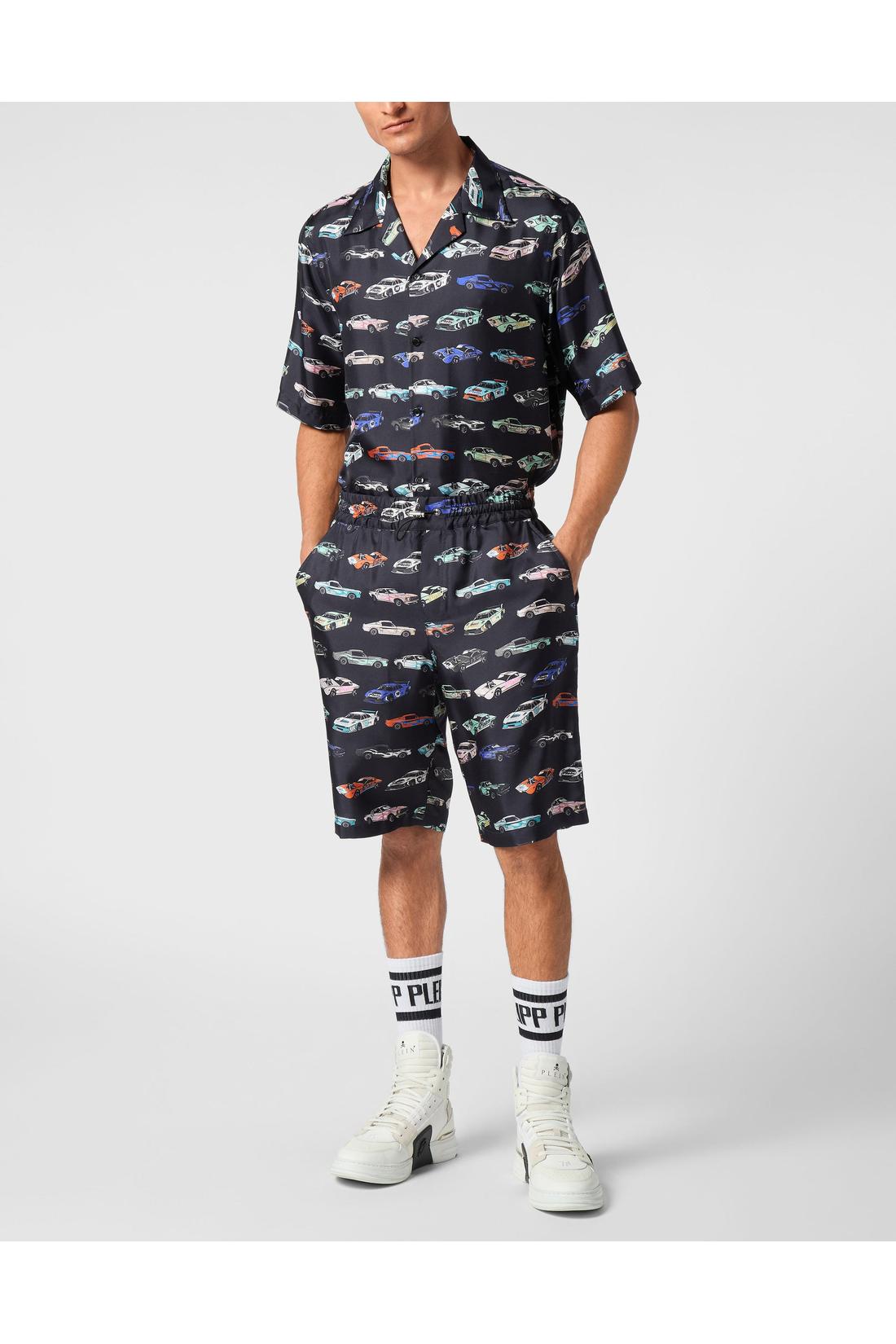 Philipp Plein Silk Cool Kid Shorts Cars Racing, Hosen
