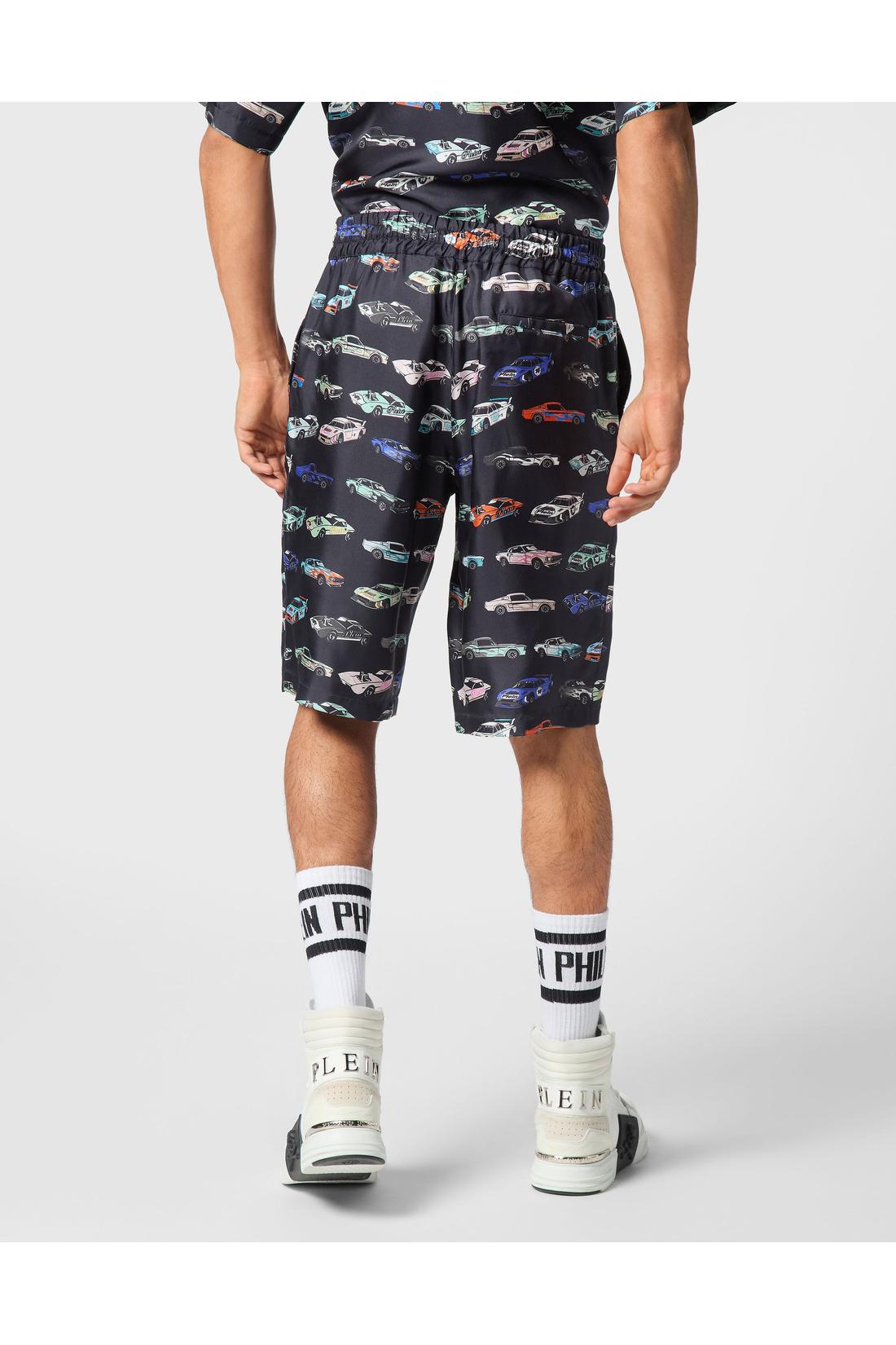 Philipp Plein Silk Cool Kid Shorts Cars Racing, Hosen