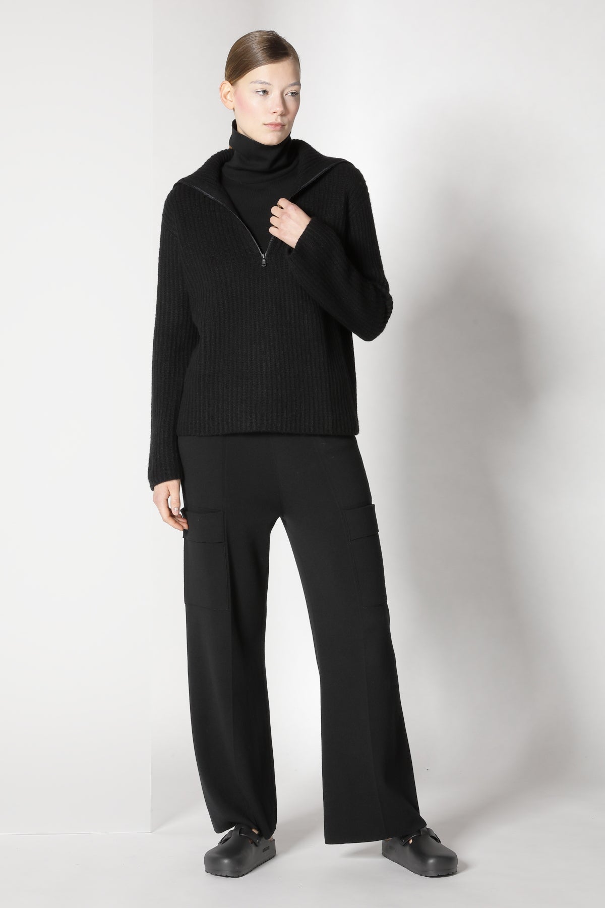 Sminfinity-Blurry Ribbed Zip-Jumper-Strick & Pullover-Black-Deal-Outlet-by-ARCHIVIST