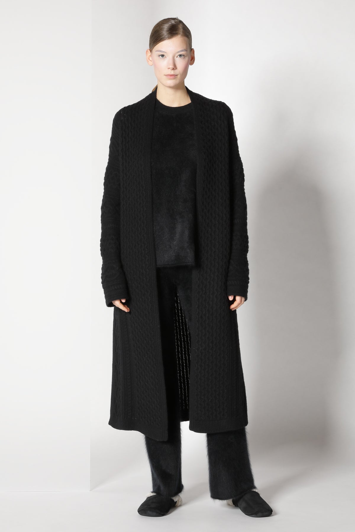 Sminfinity-Chilly Cable Maxi Coat-Strick & Pullover-Black-Deal-Outlet-by-ARCHIVIST