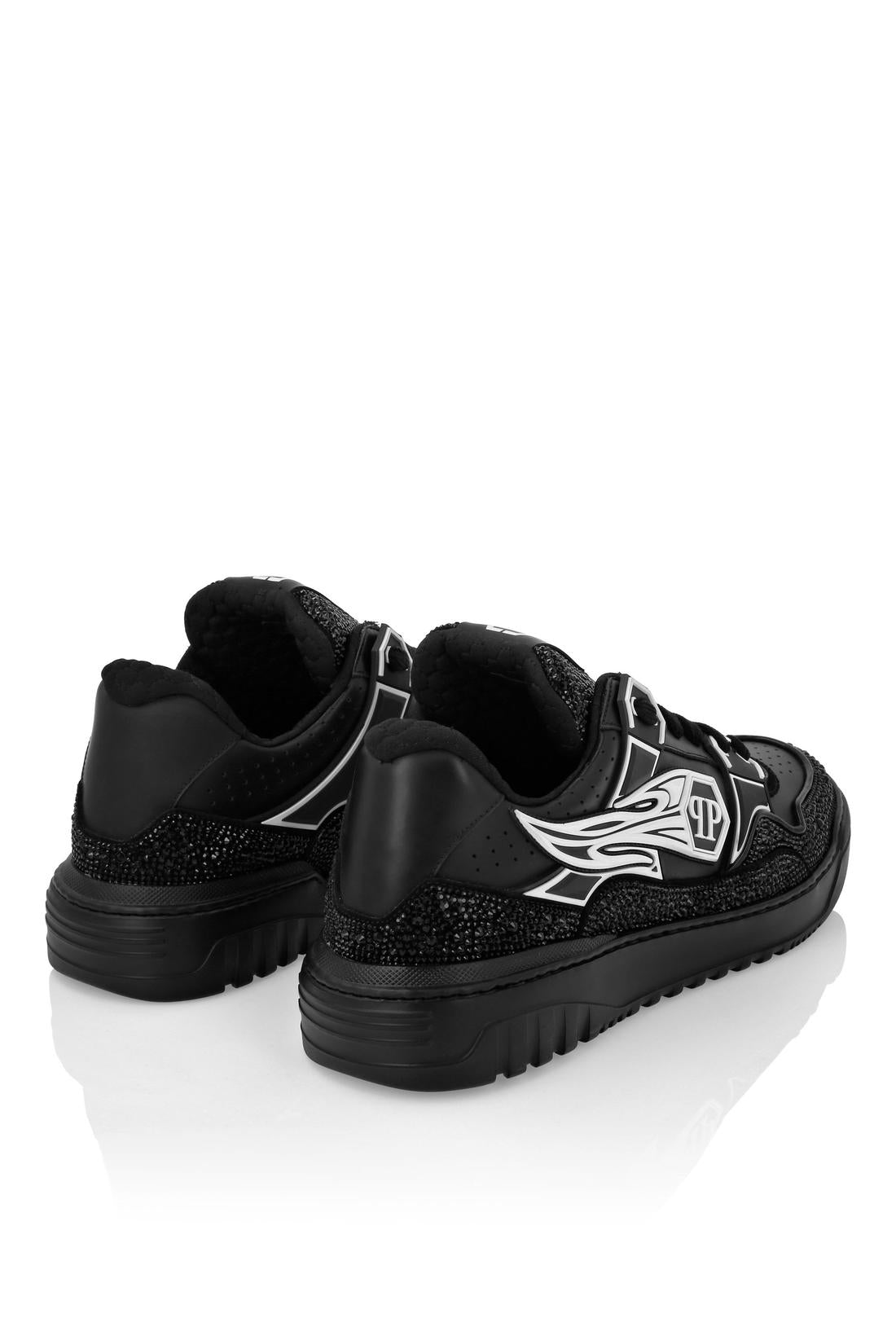 Philipp Plein Mix Leather Lo-Top Sneakers Strass Hexagon, Schuhe