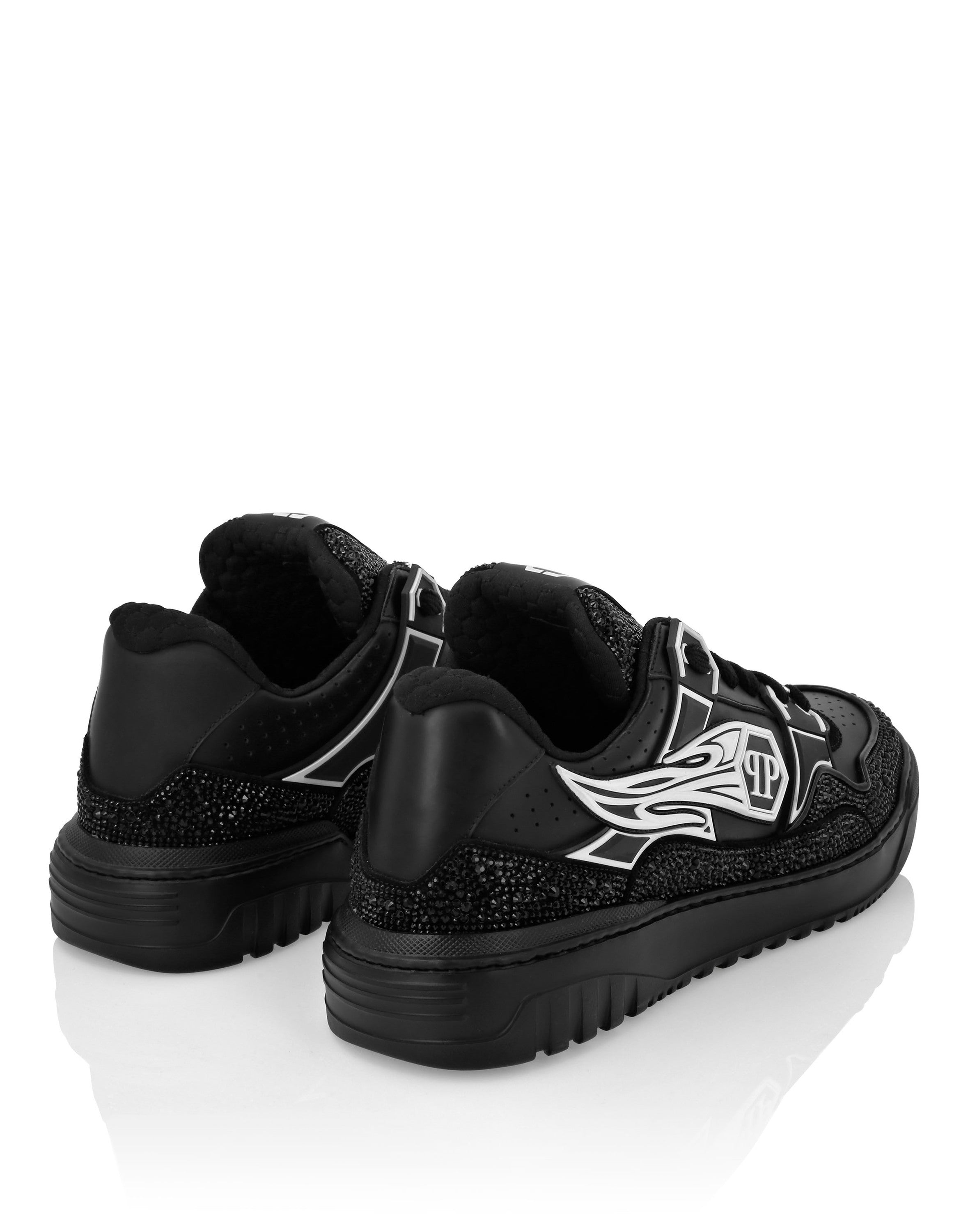 Mix Leather Lo-Top Sneakers Strass Hexagon