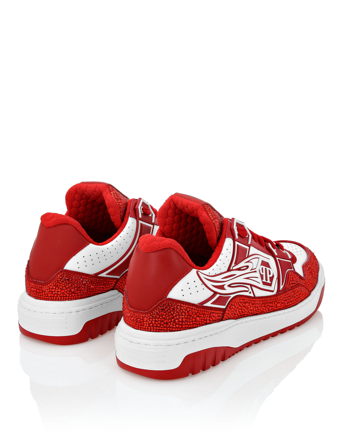 Mix Leather Lo-Top Sneakers Strass Hexagon