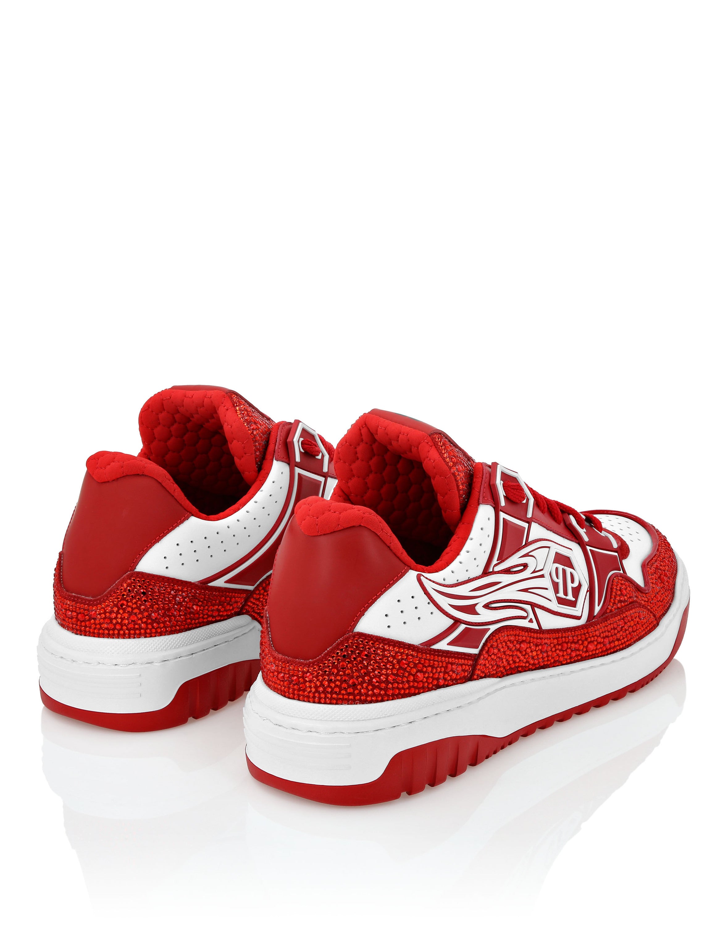 Mix Leather Lo-Top Sneakers Strass Hexagon