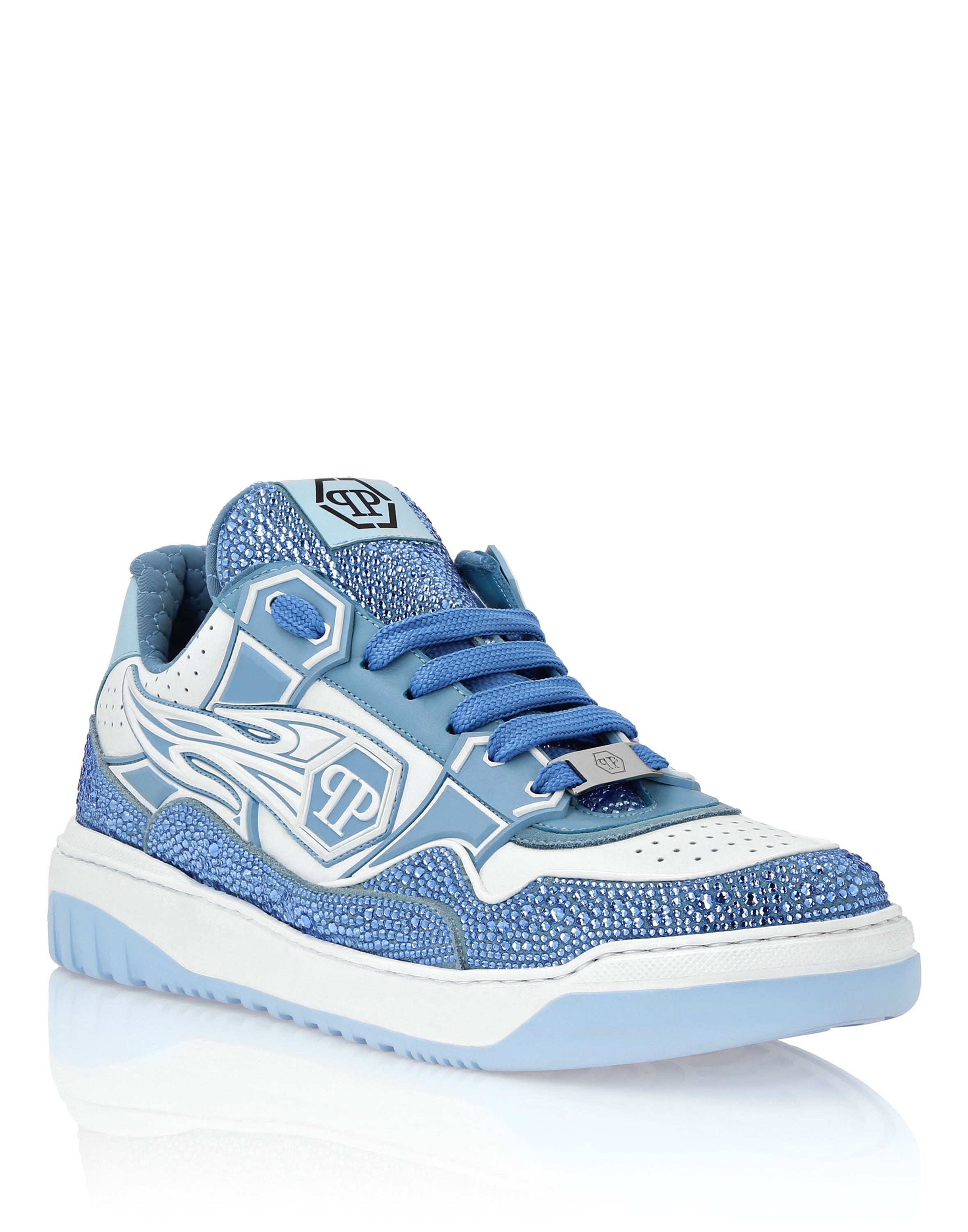 Mix Leather Lo-Top Sneakers Strass Hexagon