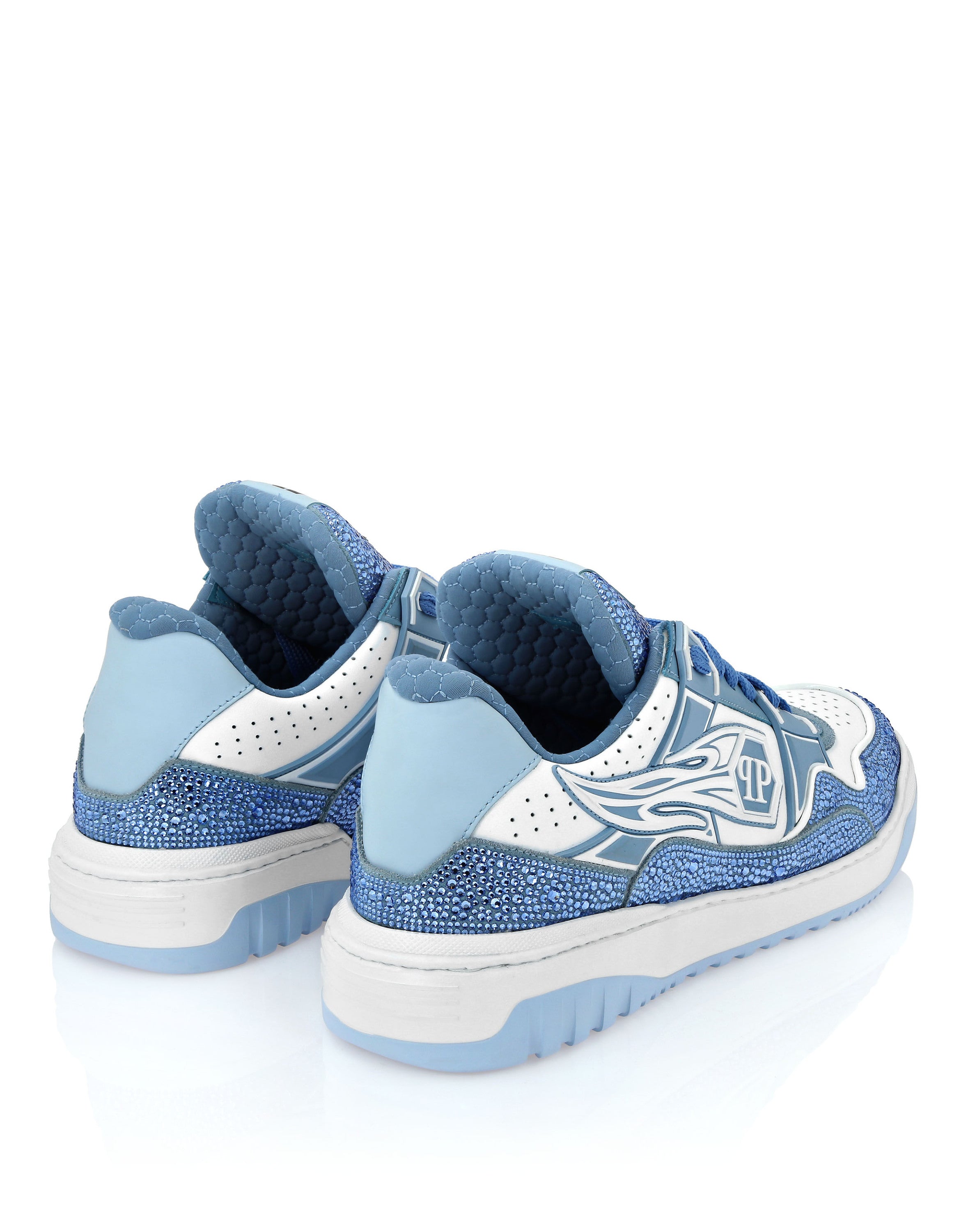 Mix Leather Lo-Top Sneakers Strass Hexagon