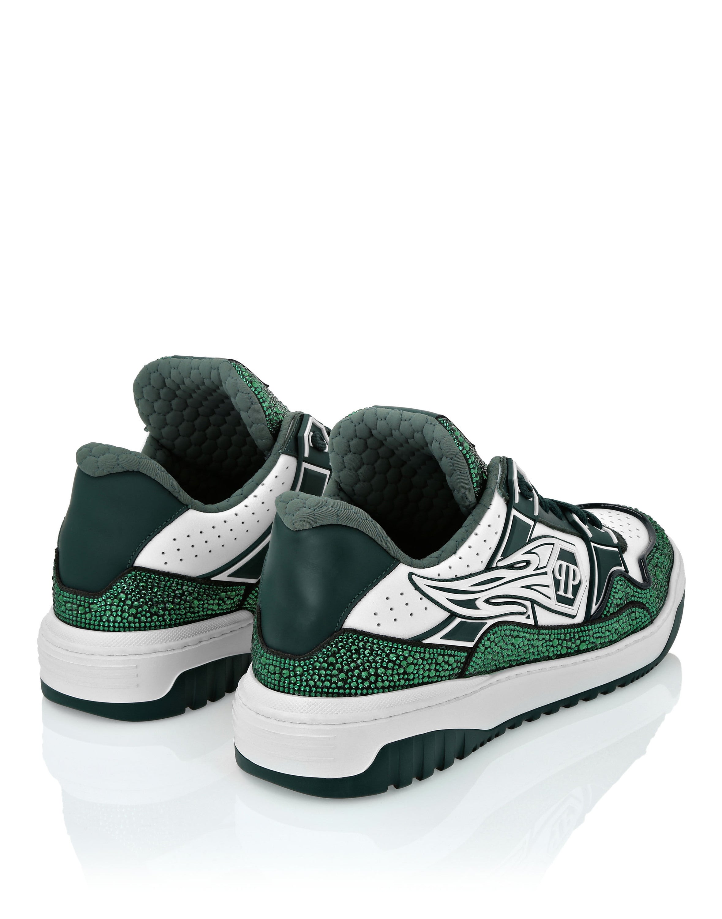 Mix Leather Lo-Top Sneakers Strass Hexagon