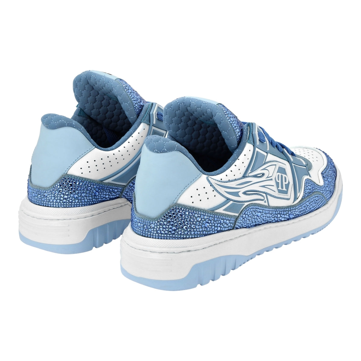 Mix Leather Lo-Top Sneakers Strass Hexagon