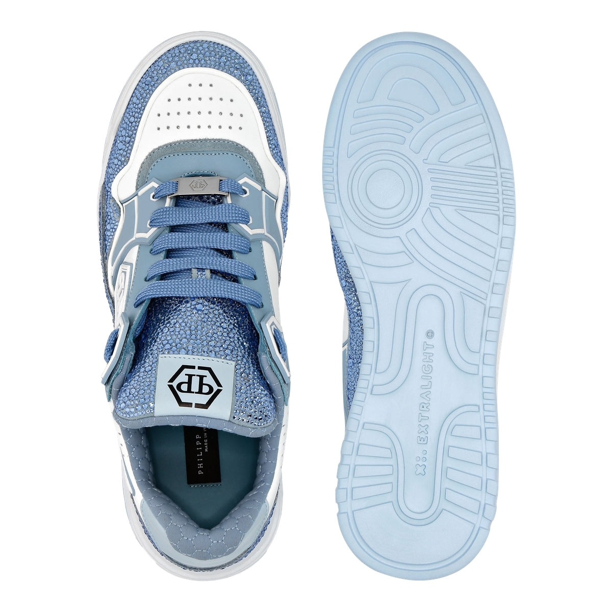 Mix Leather Lo-Top Sneakers Strass Hexagon