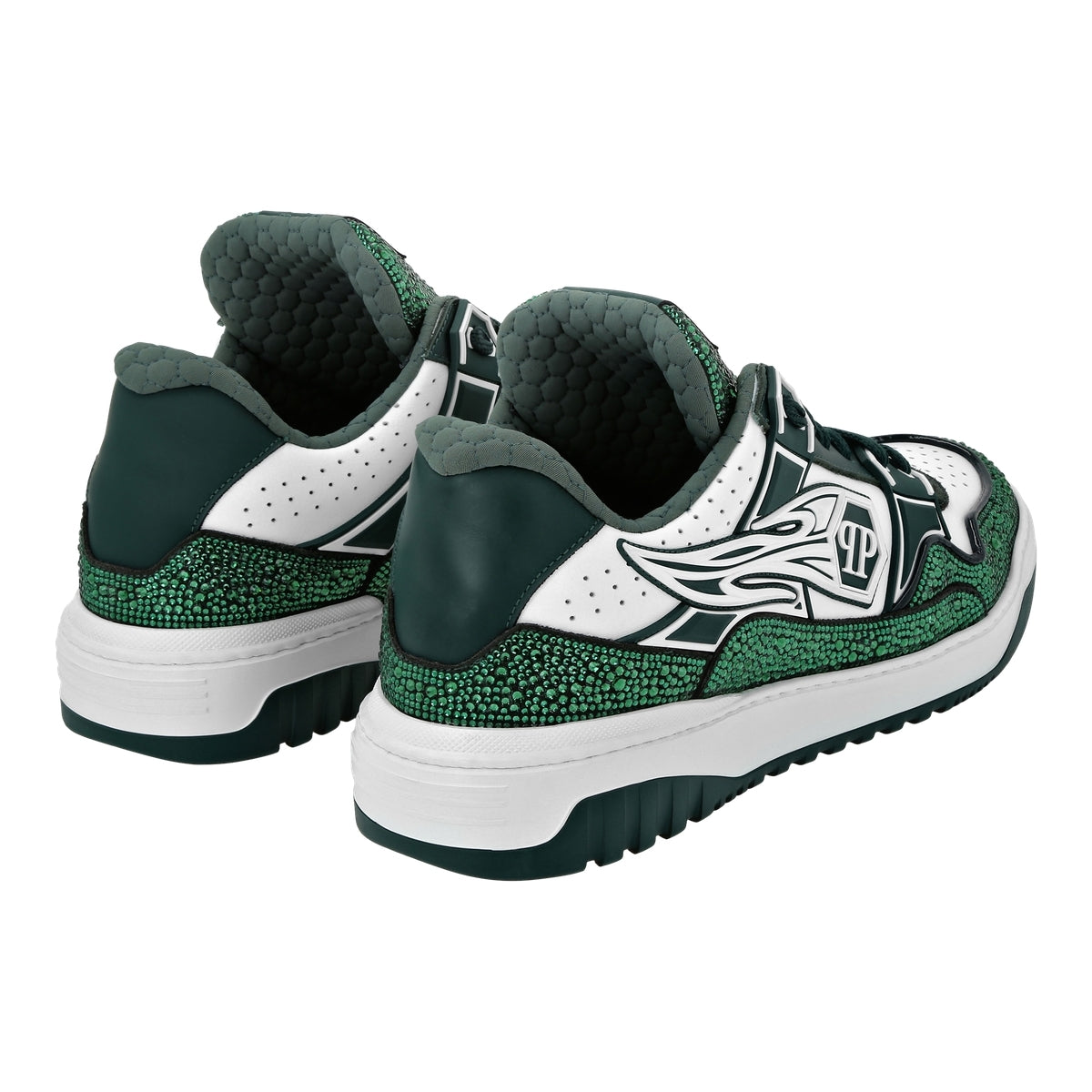 Mix Leather Lo-Top Sneakers Strass Hexagon