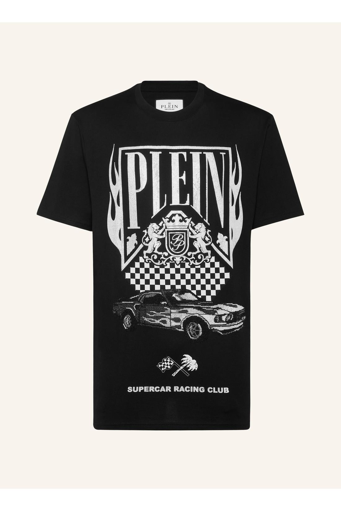 Philipp Plein Jersey T-shirt Round Neck SS Strass Flame Racing, Shirts