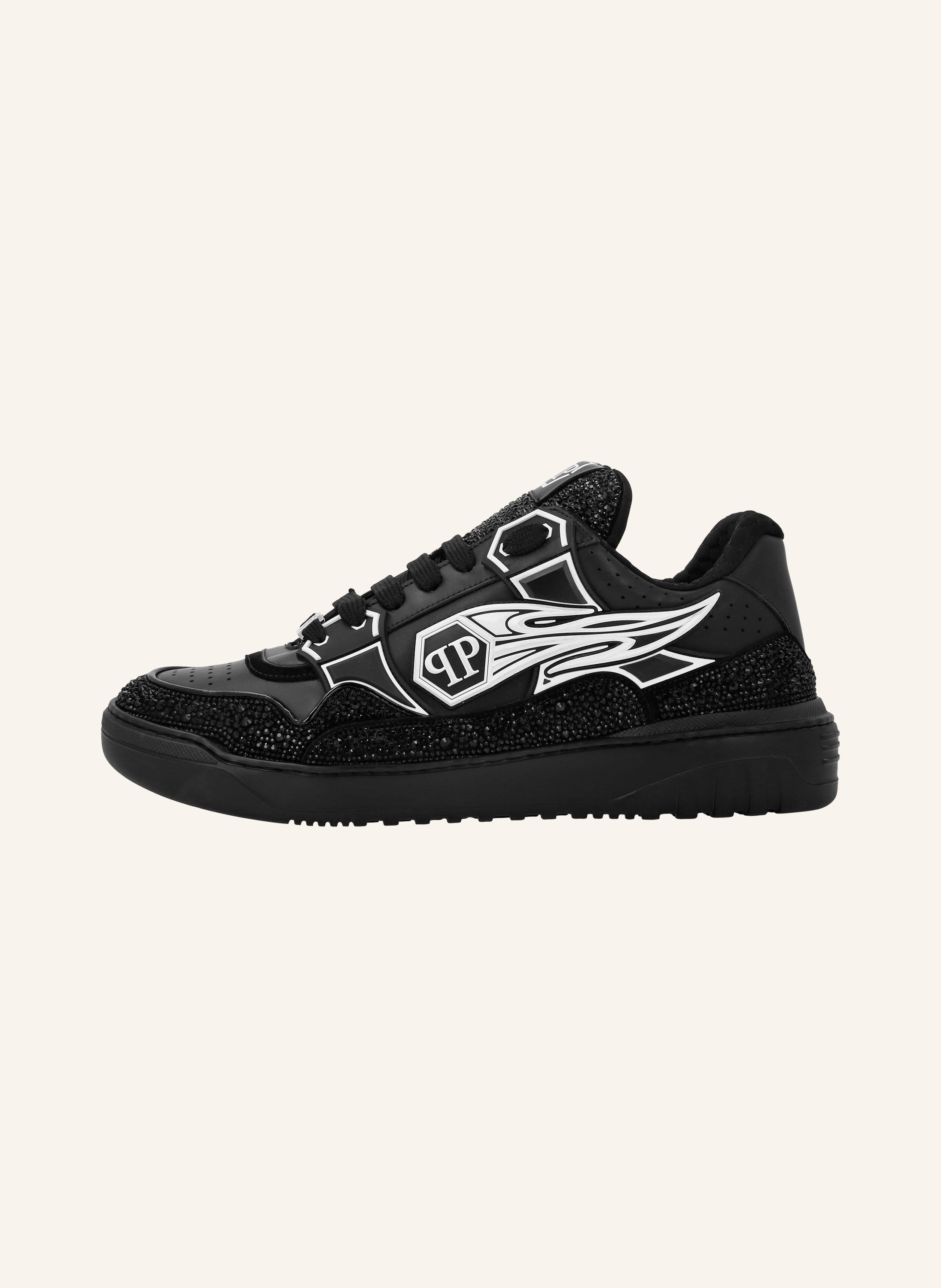 Mix Leather Lo-Top Sneakers Strass Hexagon