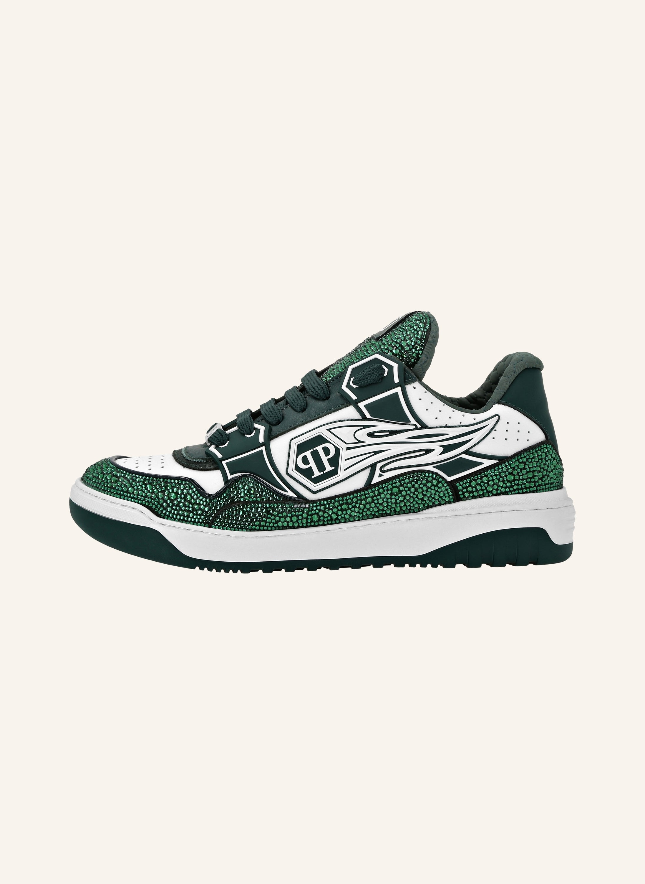 Mix Leather Lo-Top Sneakers Strass Hexagon