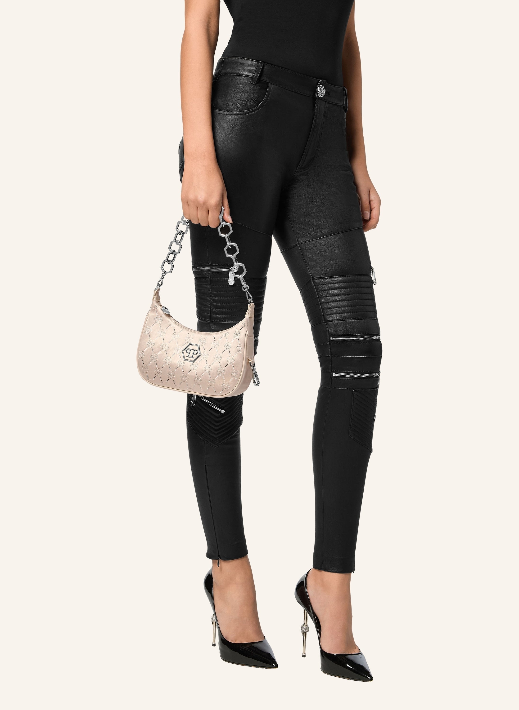 Satin Shoulder Bag Monogram Strass