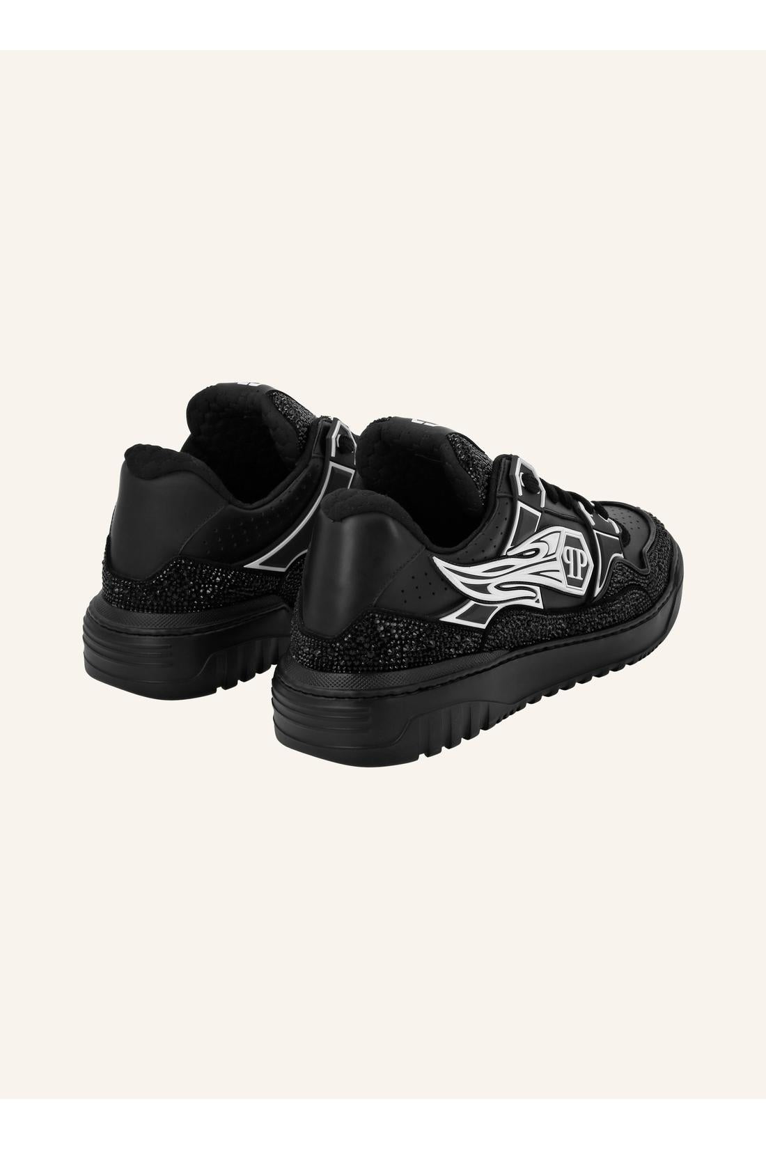 Philipp Plein Mix Leather Lo-Top Sneakers Strass Hexagon, Schuhe