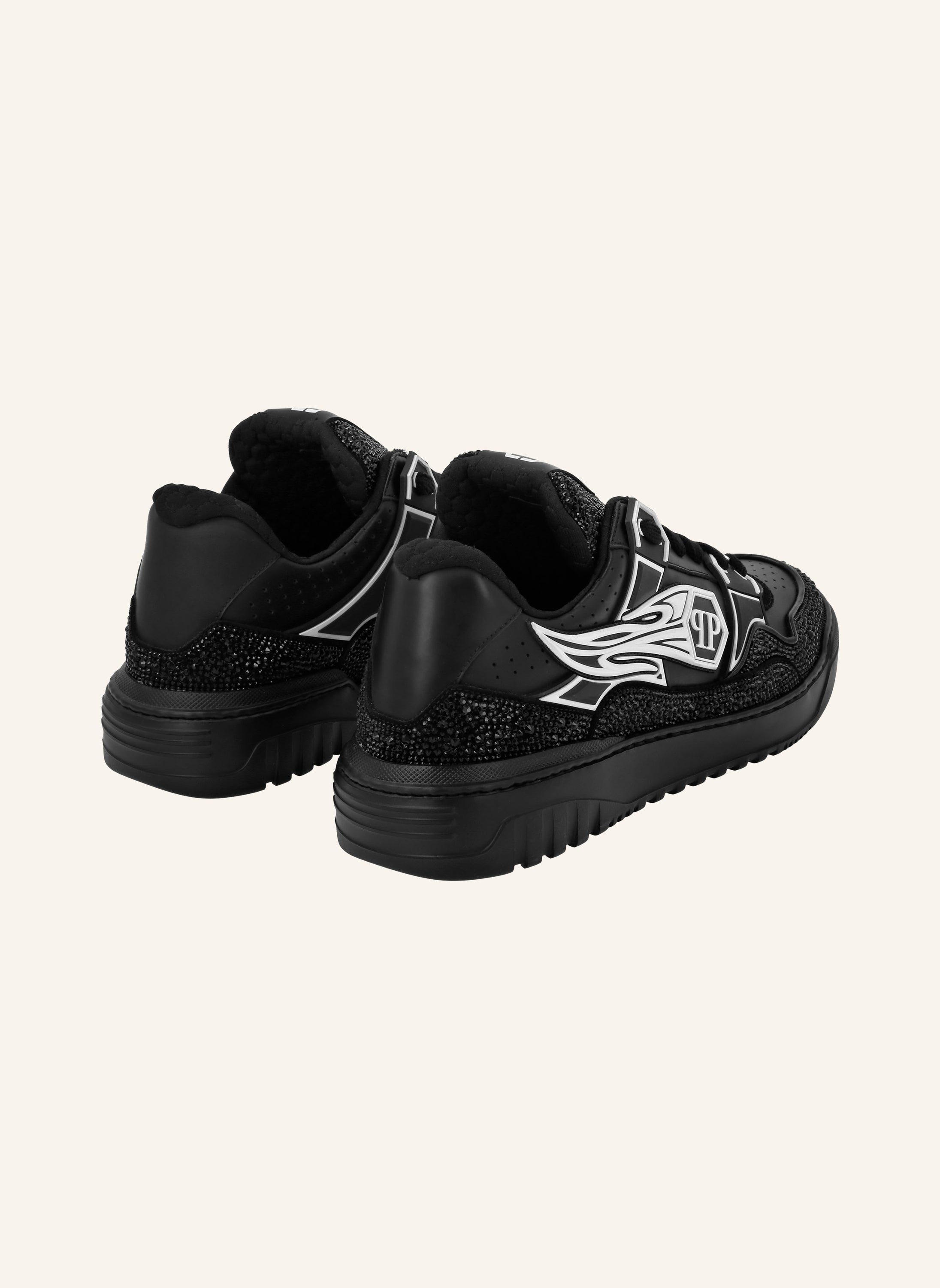 Mix Leather Lo-Top Sneakers Strass Hexagon
