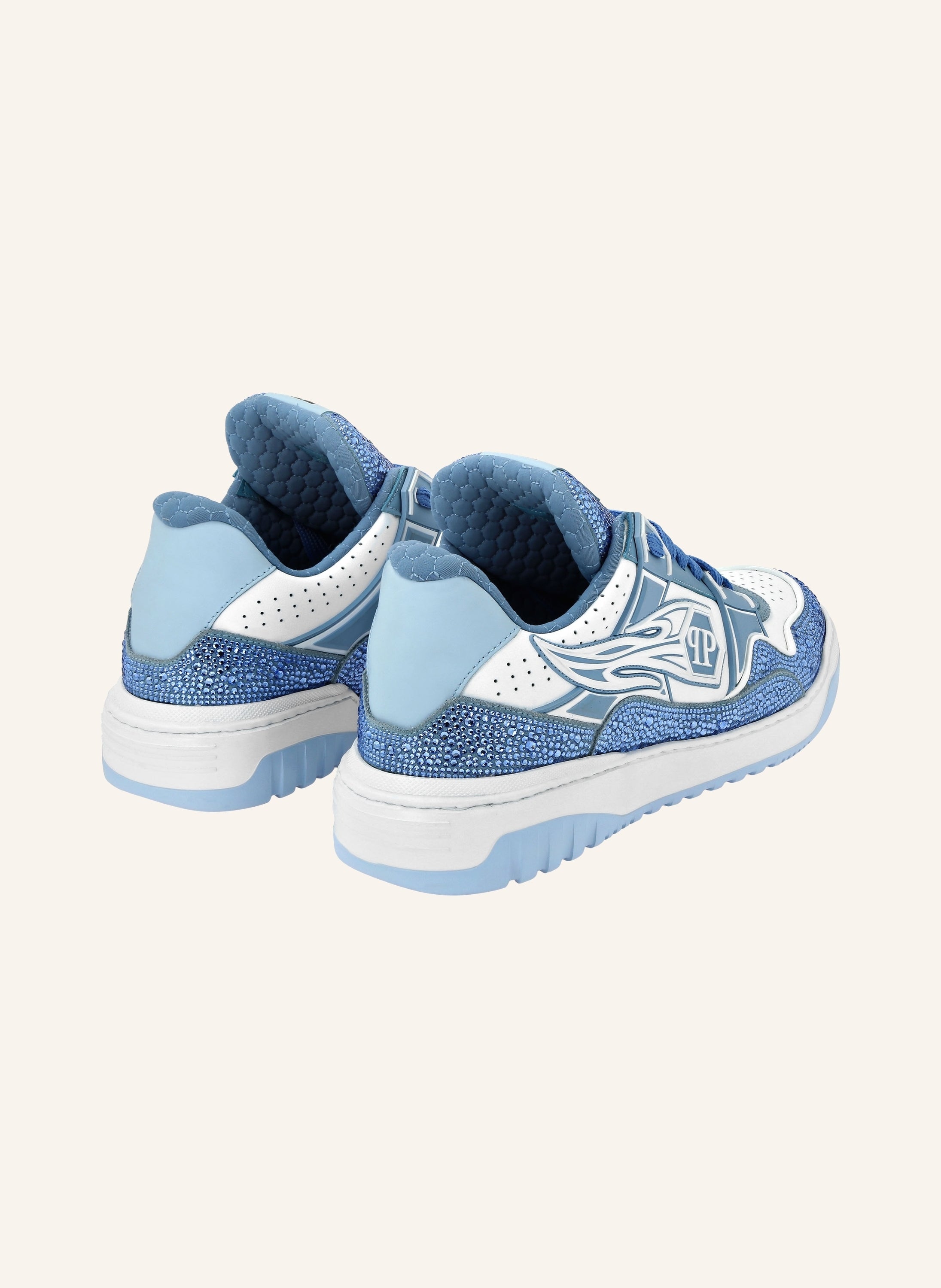 Mix Leather Lo-Top Sneakers Strass Hexagon