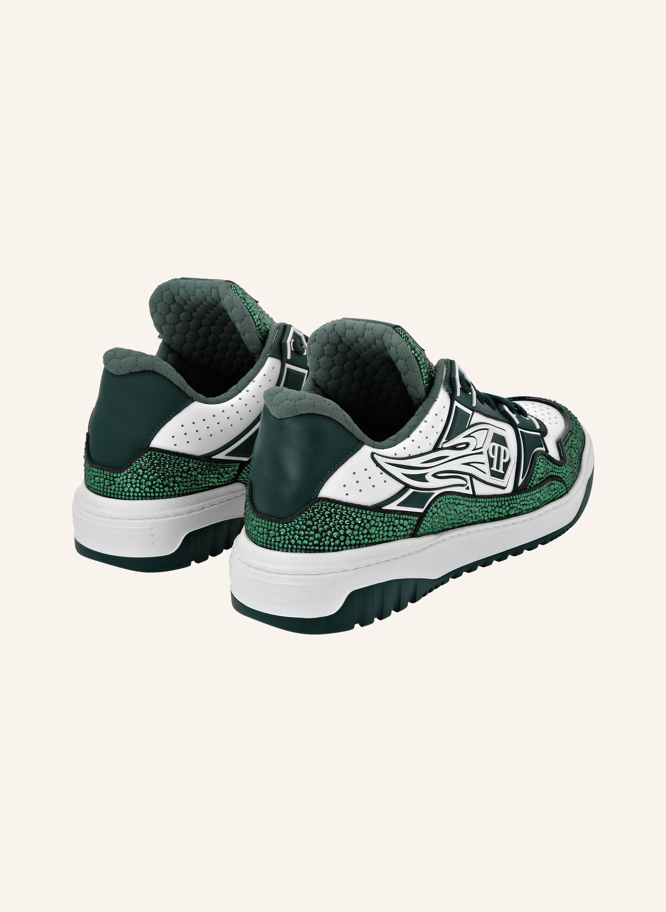 Mix Leather Lo-Top Sneakers Strass Hexagon