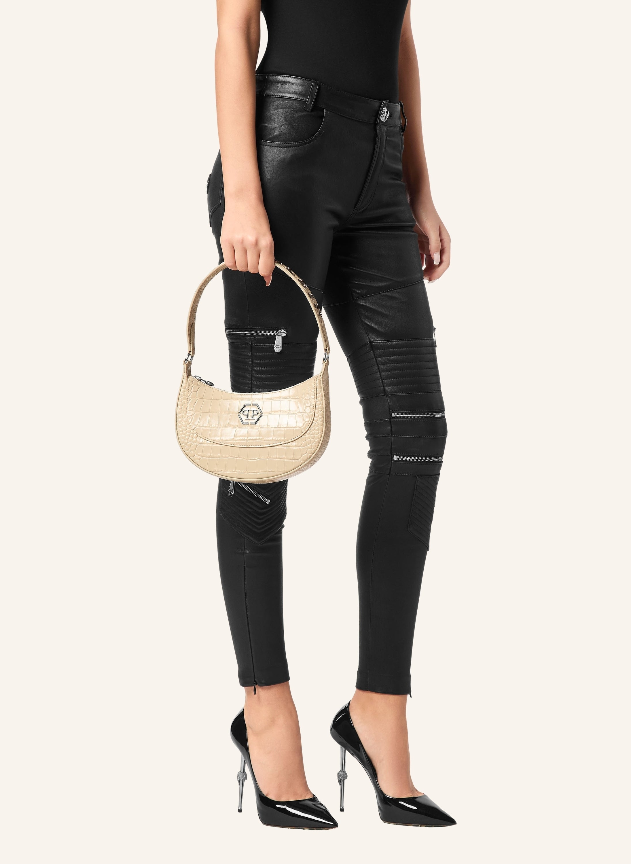Croco Printed Leather Handle Bag