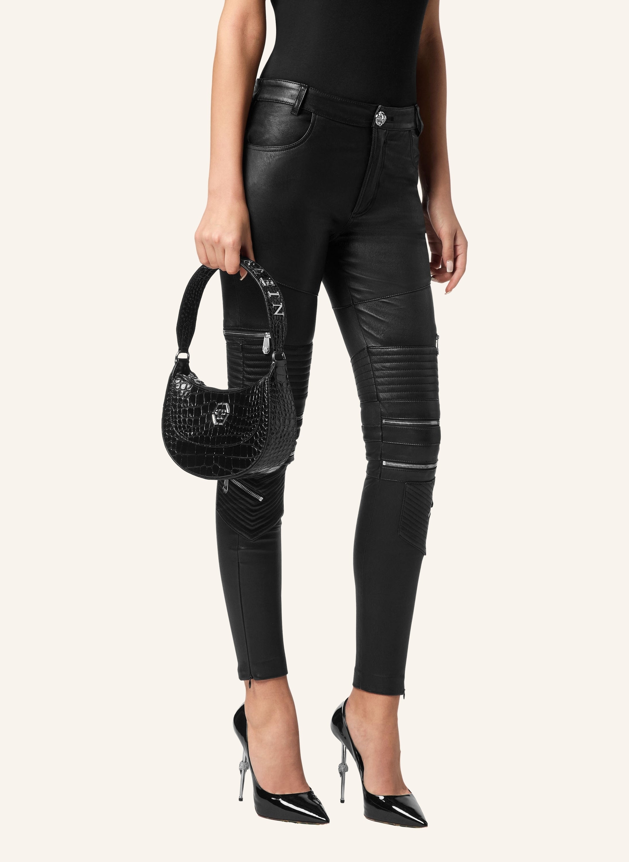 Croco Printed Leather Handle Bag