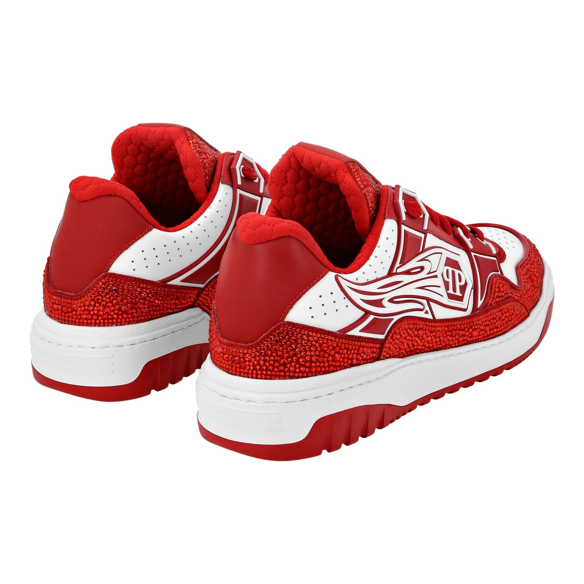 Mix Leather Lo-Top Sneakers Strass Hexagon