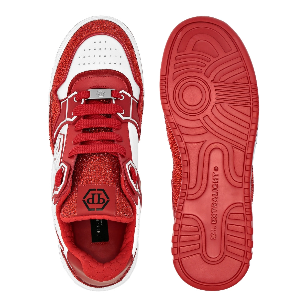 Mix Leather Lo-Top Sneakers Strass Hexagon