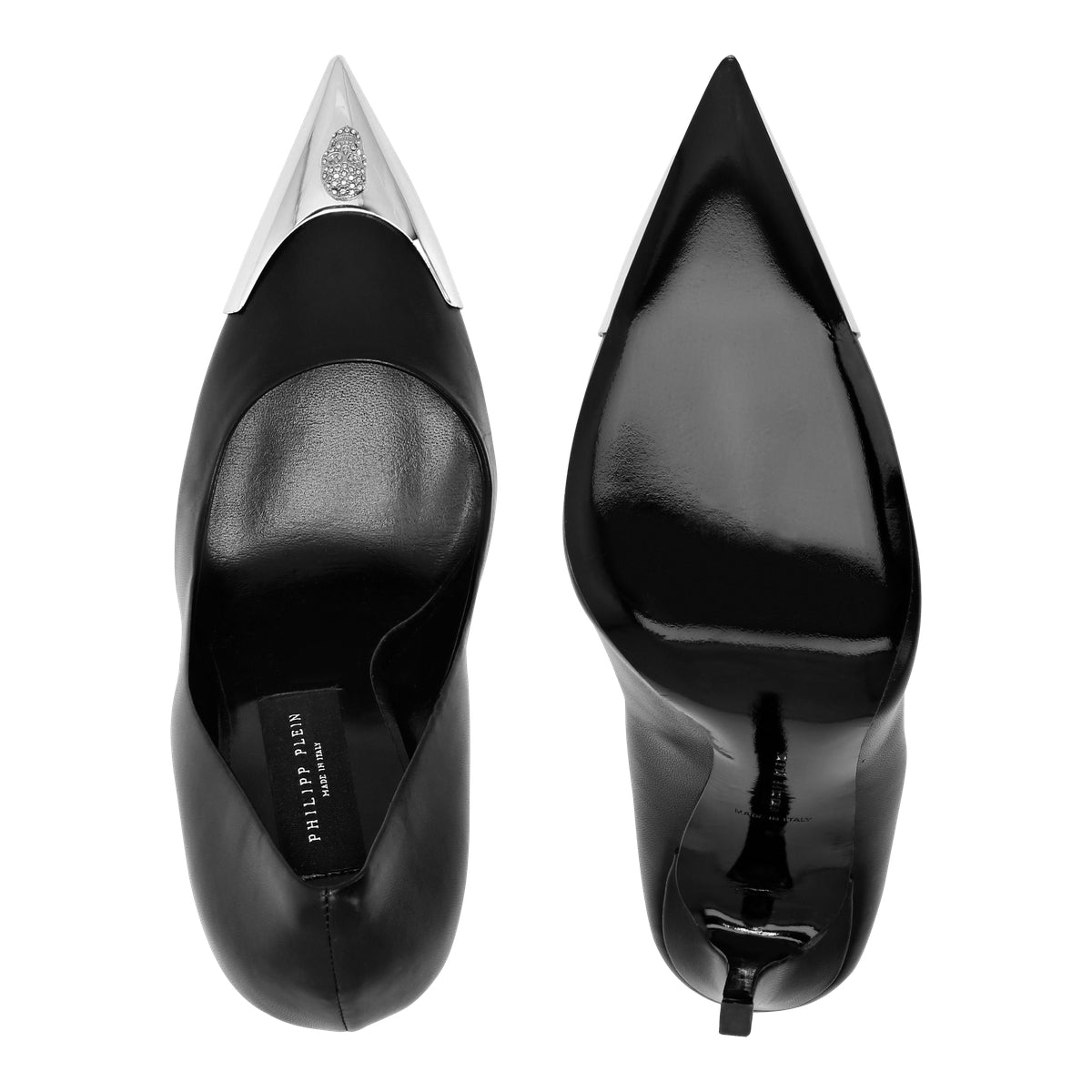 Leather Decollete Hi-Heels Skull strass