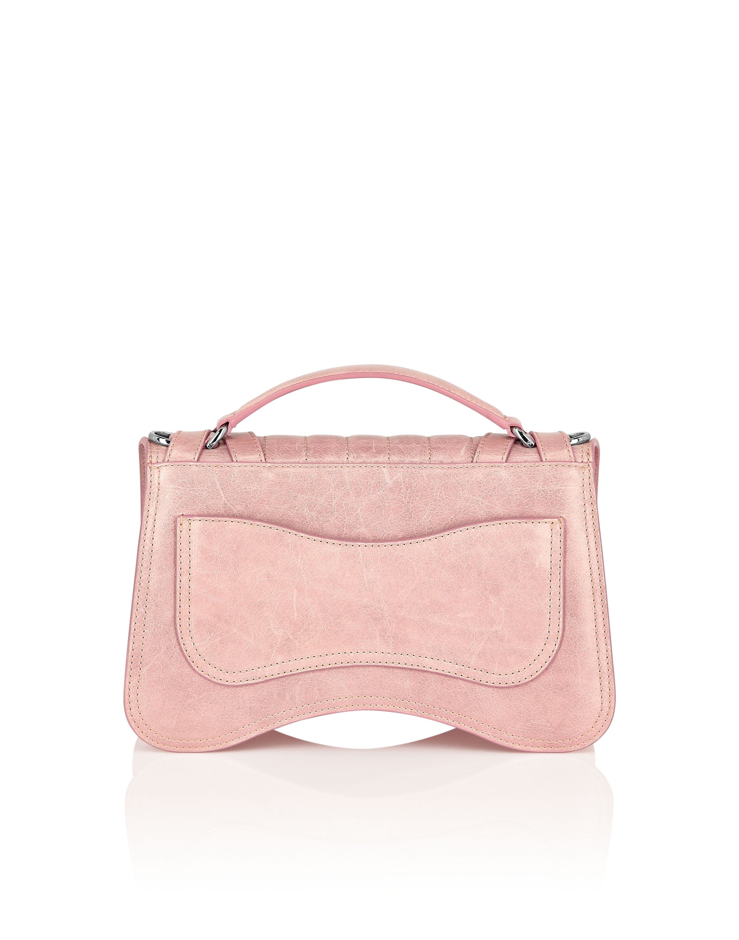 Shiny Crackle Leather Belt Handle Bag Medium Hexagon