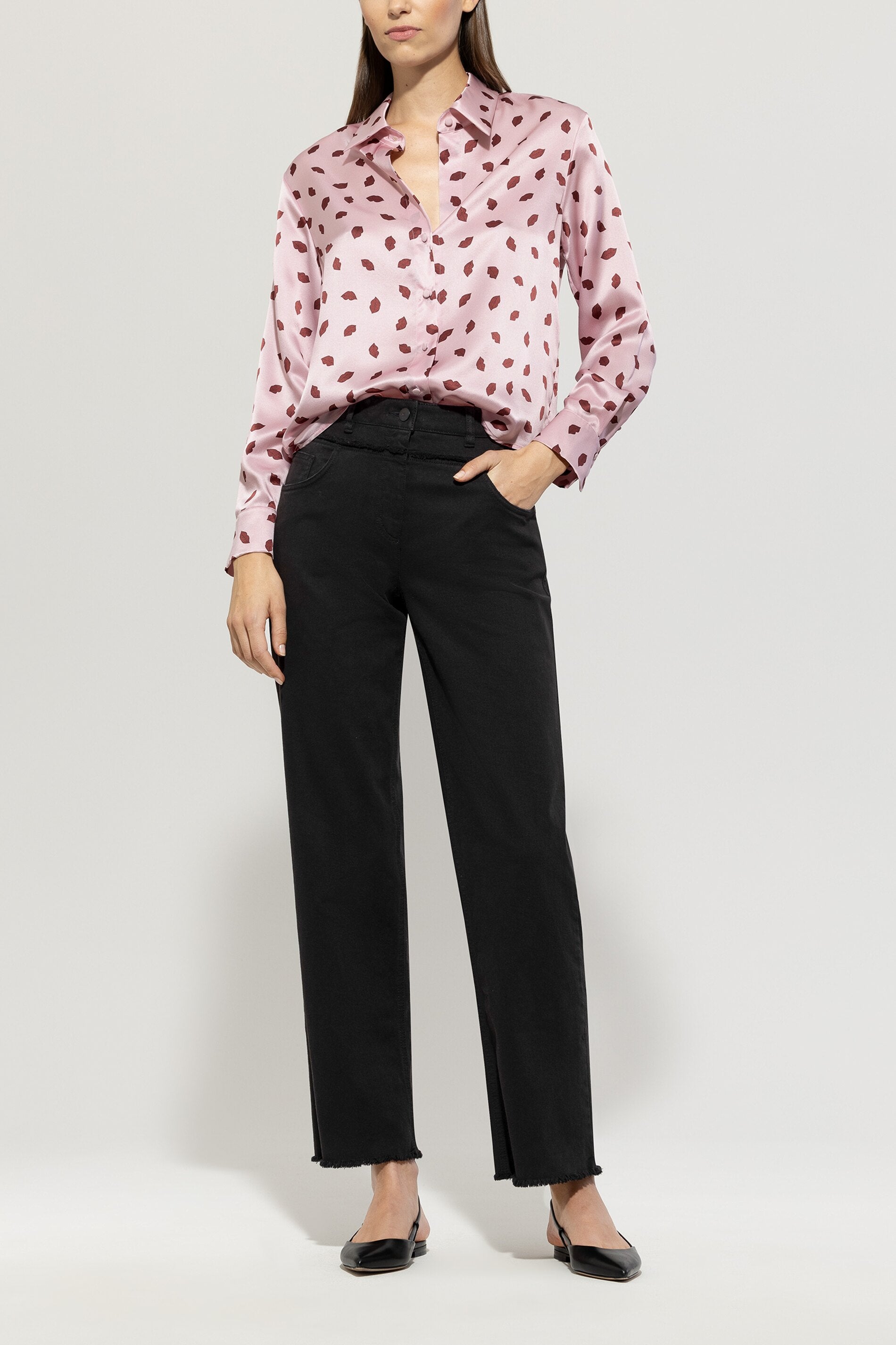 Seidenbluse mit Lips-Print