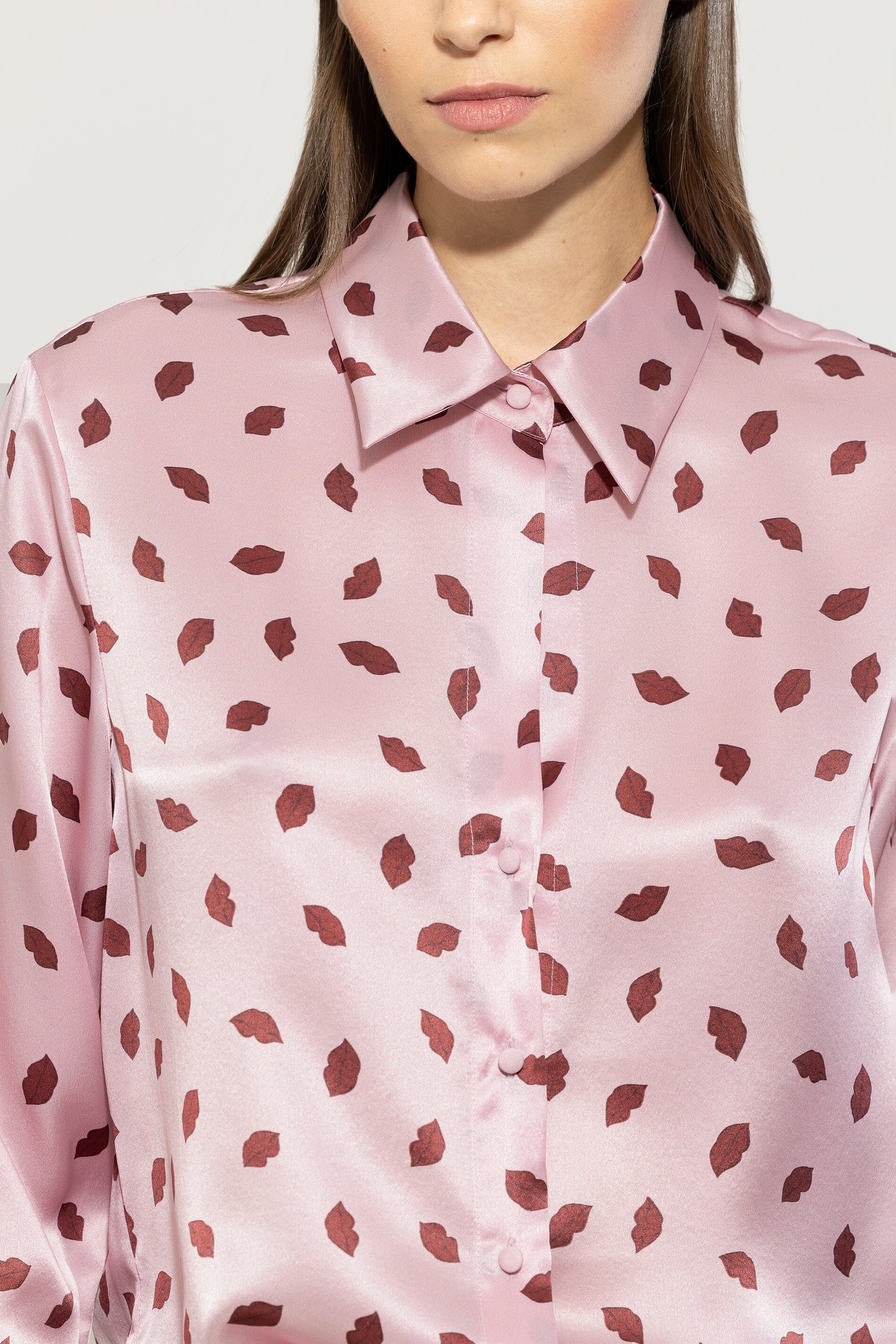 Seidenbluse mit Lips-Print