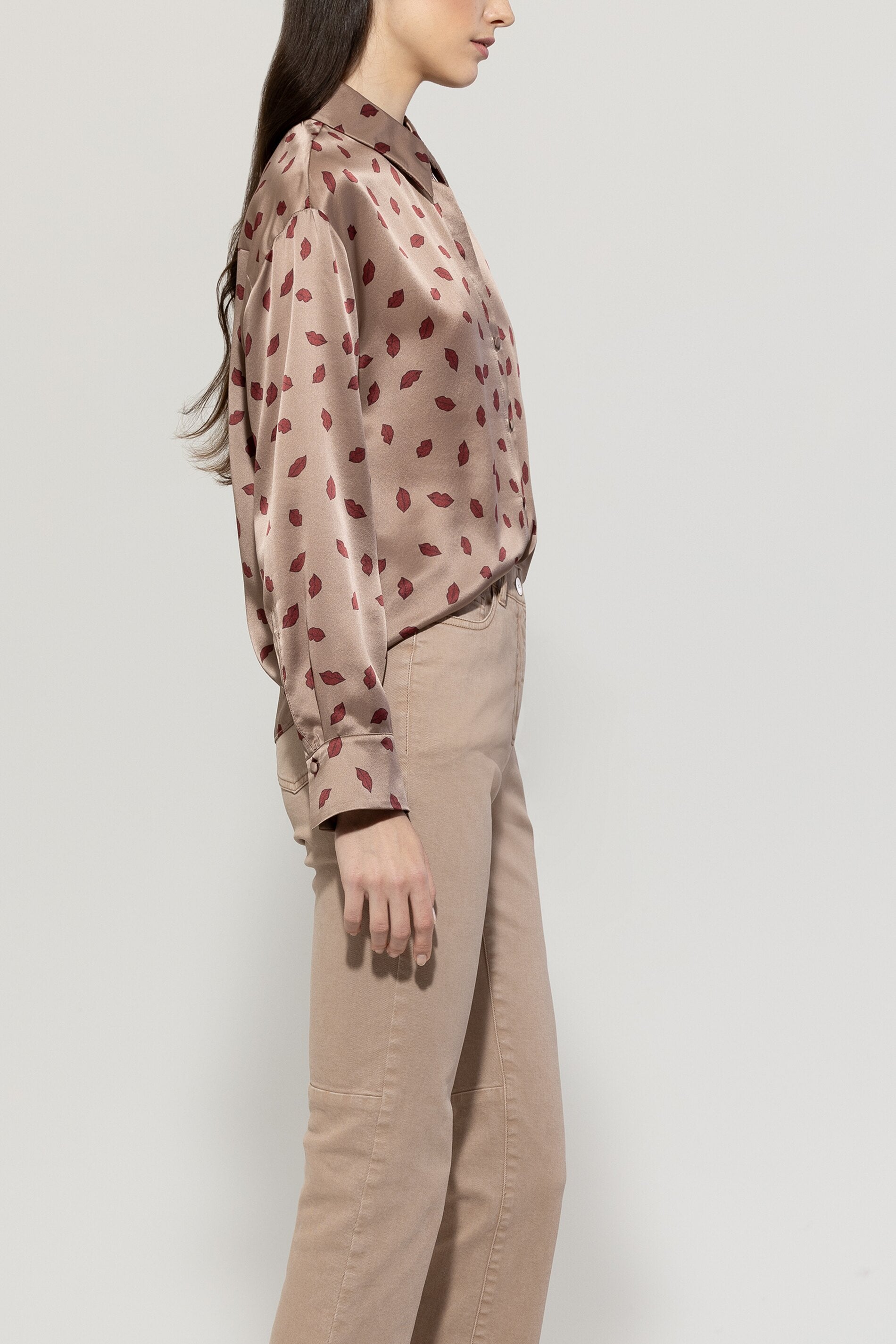 Seidenbluse mit Lips-Print