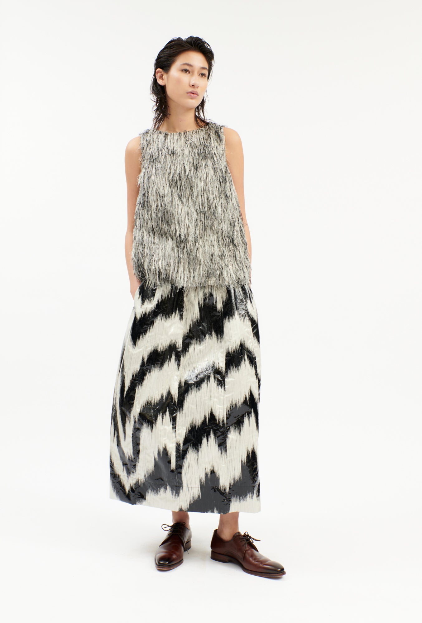 FRINGY JACQUARD Top, Dark Silver-Hemden & Blusen-Odeeh-OUTLET-ARCHIVIST-ARCHIVE-SALE
