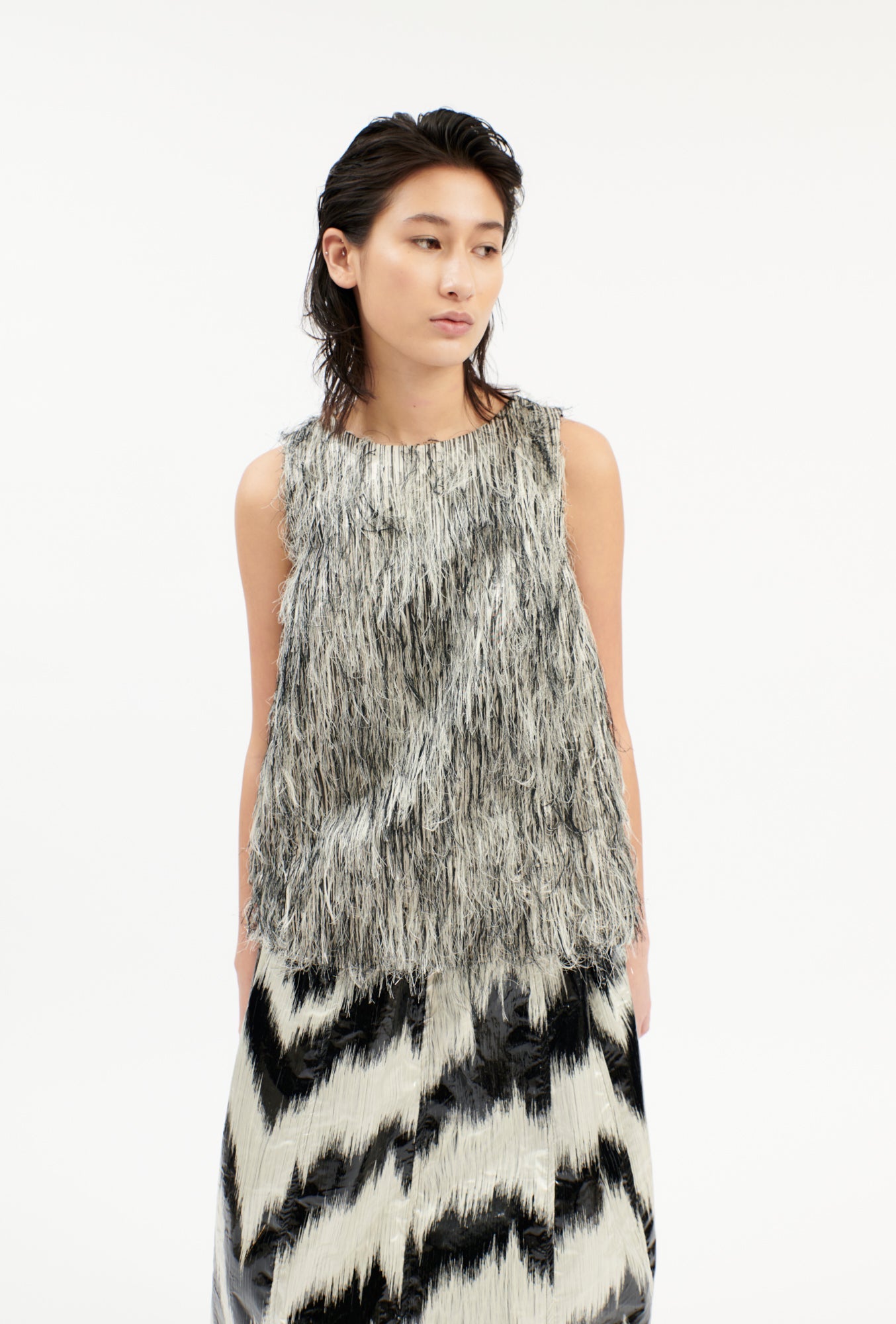 FRINGY JACQUARD Top, Dark Silver-Hemden & Blusen-Odeeh-OUTLET-34-Dark Silver-ARCHIVIST-ARCHIVE-SALE