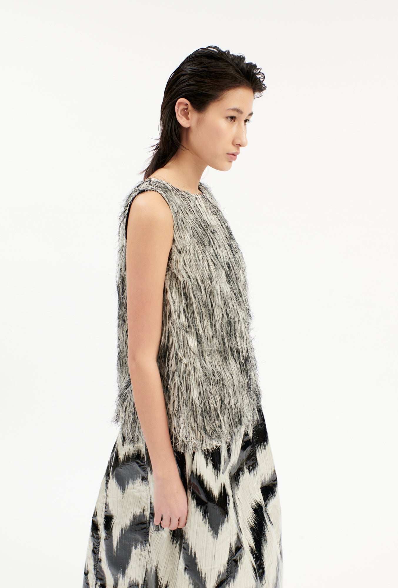 FRINGY JACQUARD Top, Dark Silver-Hemden & Blusen-Odeeh-OUTLET-ARCHIVIST-ARCHIVE-SALE