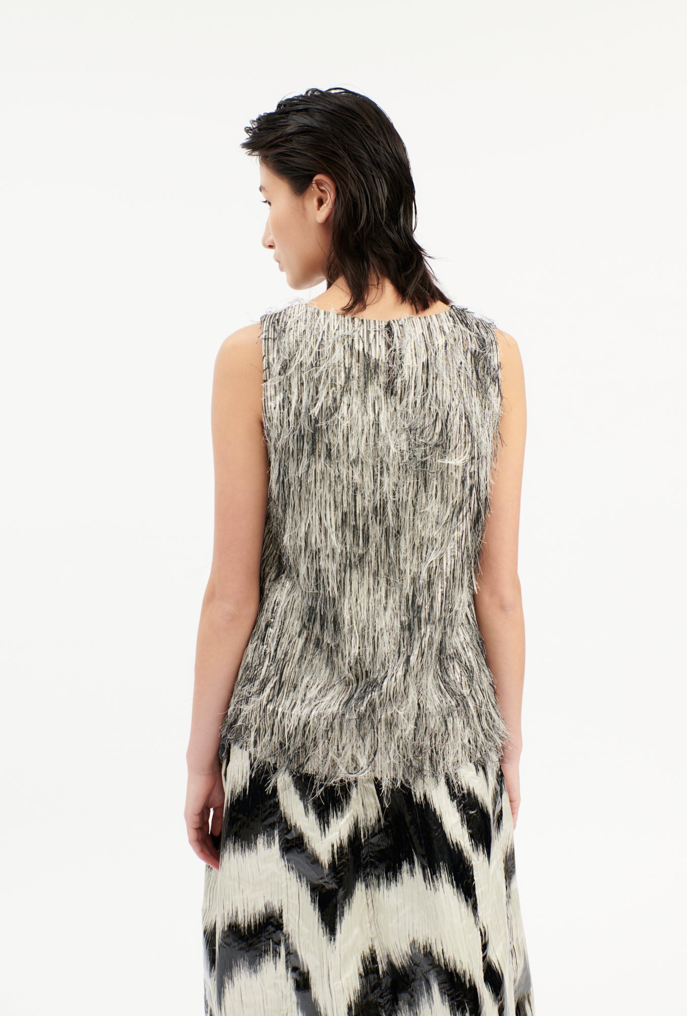 FRINGY JACQUARD Top, Dark Silver-Hemden & Blusen-Odeeh-OUTLET-ARCHIVIST-ARCHIVE-SALE