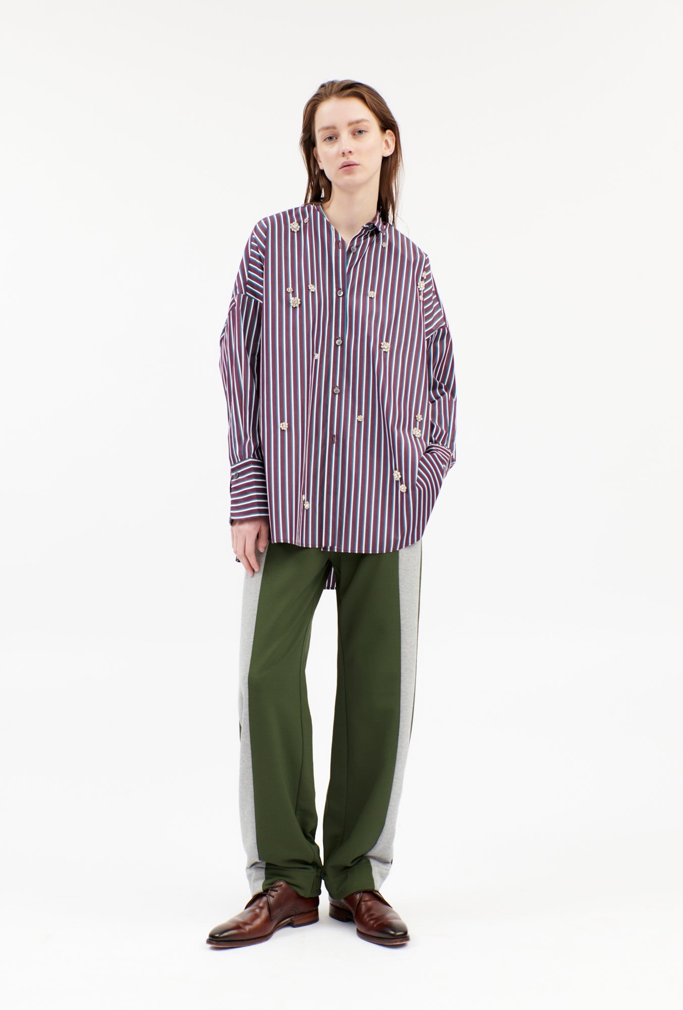 TENNIS STRIPE BLUSE, Bordeaux-Hemden & Blusen-Odeeh-OUTLET-1-Bordeaux-ARCHIVIST-ARCHIVE-SALE