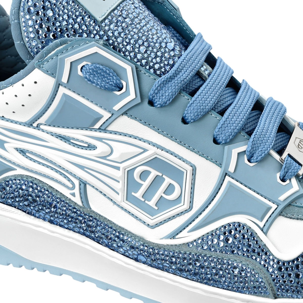 Mix Leather Lo-Top Sneakers Strass Hexagon
