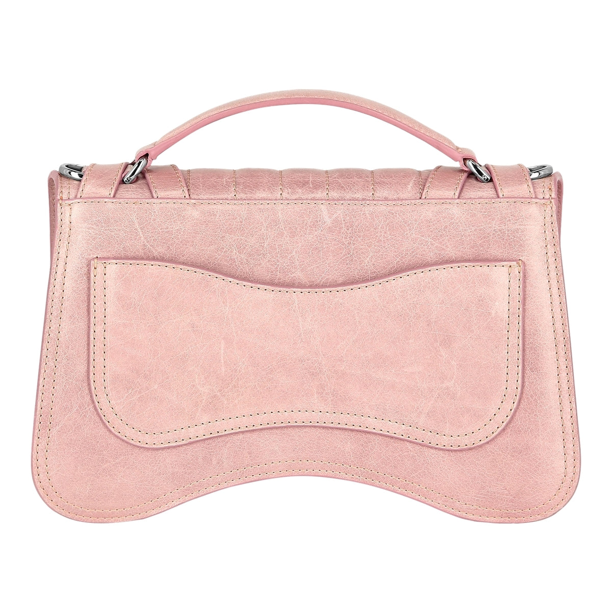Shiny Crackle Leather Belt Handle Bag Medium Hexagon