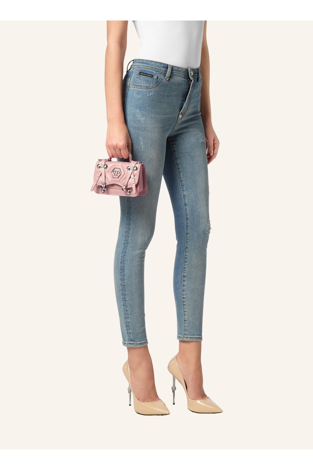 Shiny Crackle Leather Belt Handle Bag Small Hexagon