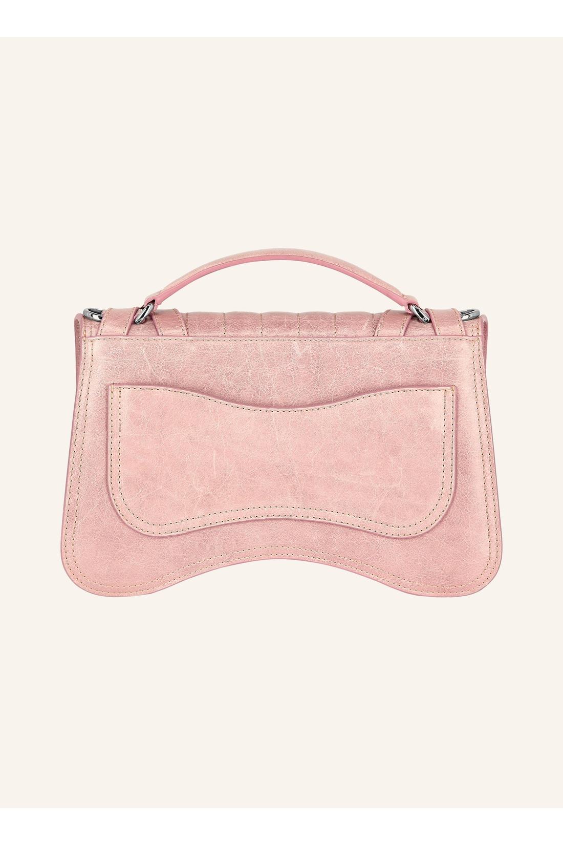 Shiny Crackle Leather Belt Handle Bag Medium Hexagon