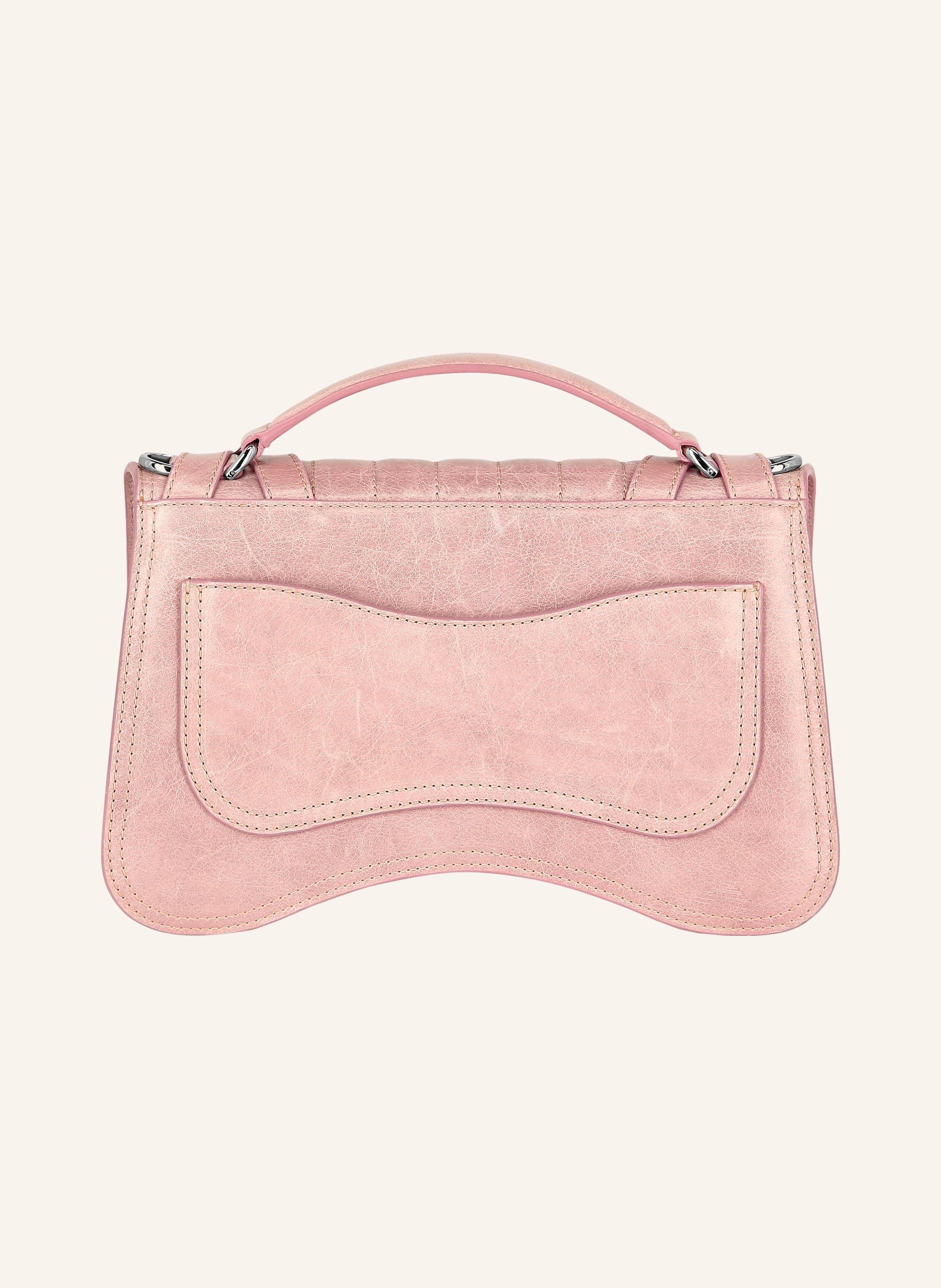 Shiny Crackle Leather Belt Handle Bag Medium Hexagon