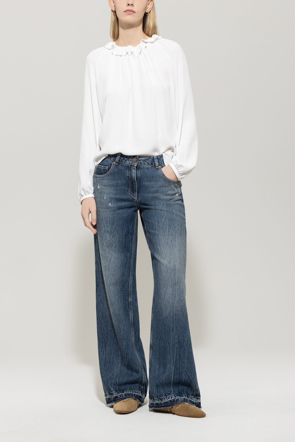 Rüschenbluse aus Seiden-Mix