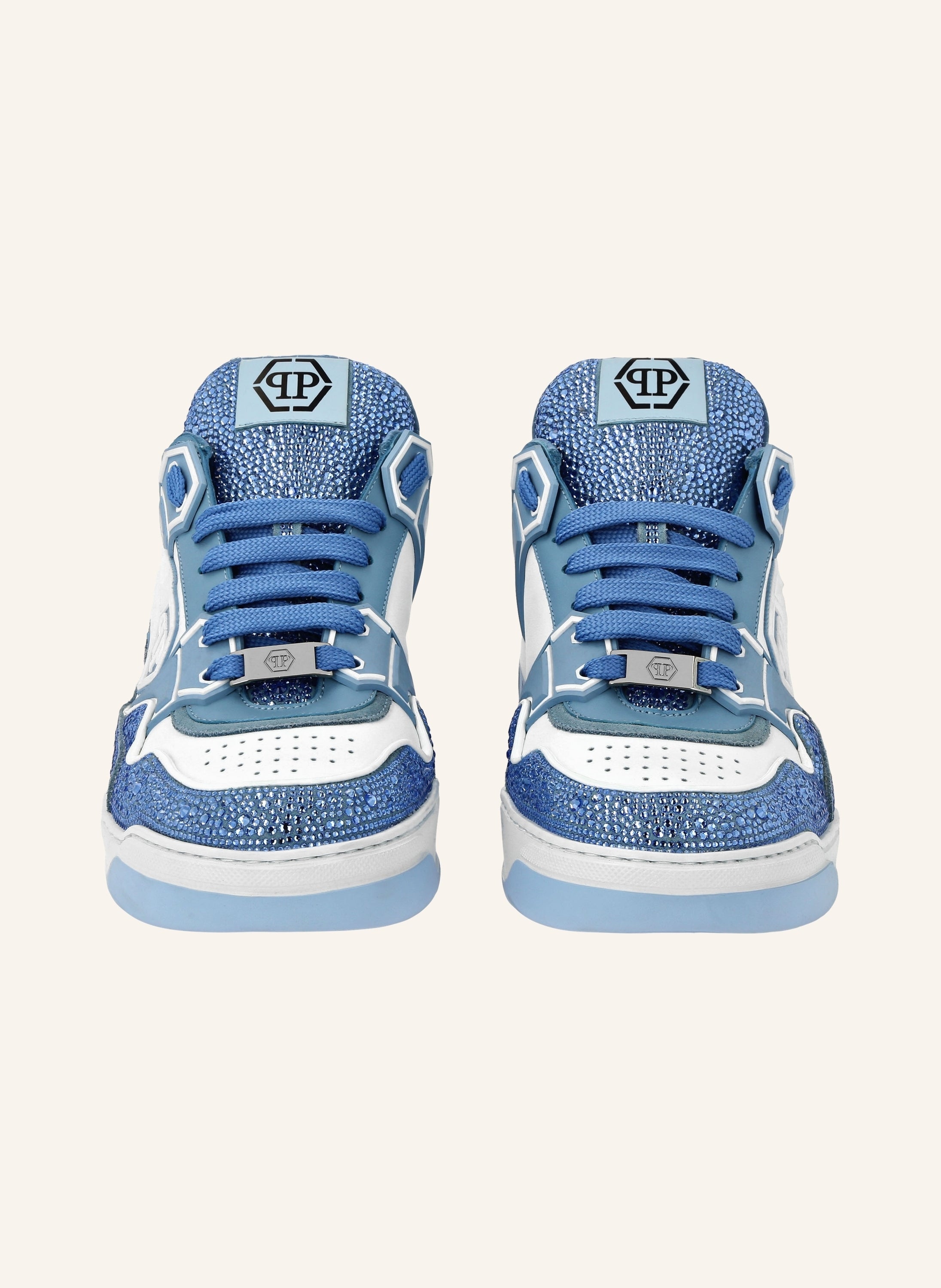 Mix Leather Lo-Top Sneakers Strass Hexagon