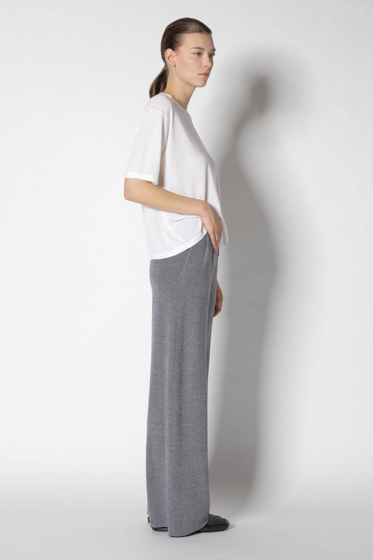 Herringbone Pleated Palazzo Pants
