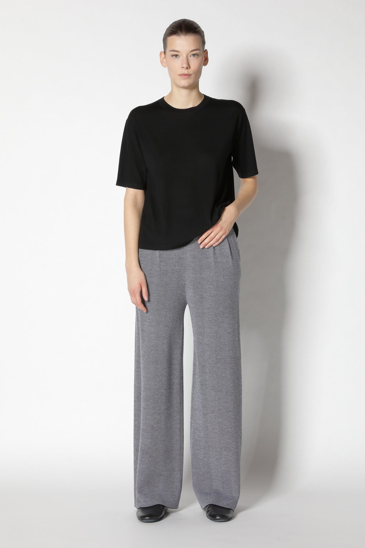 Herringbone Pleated Palazzo Pants