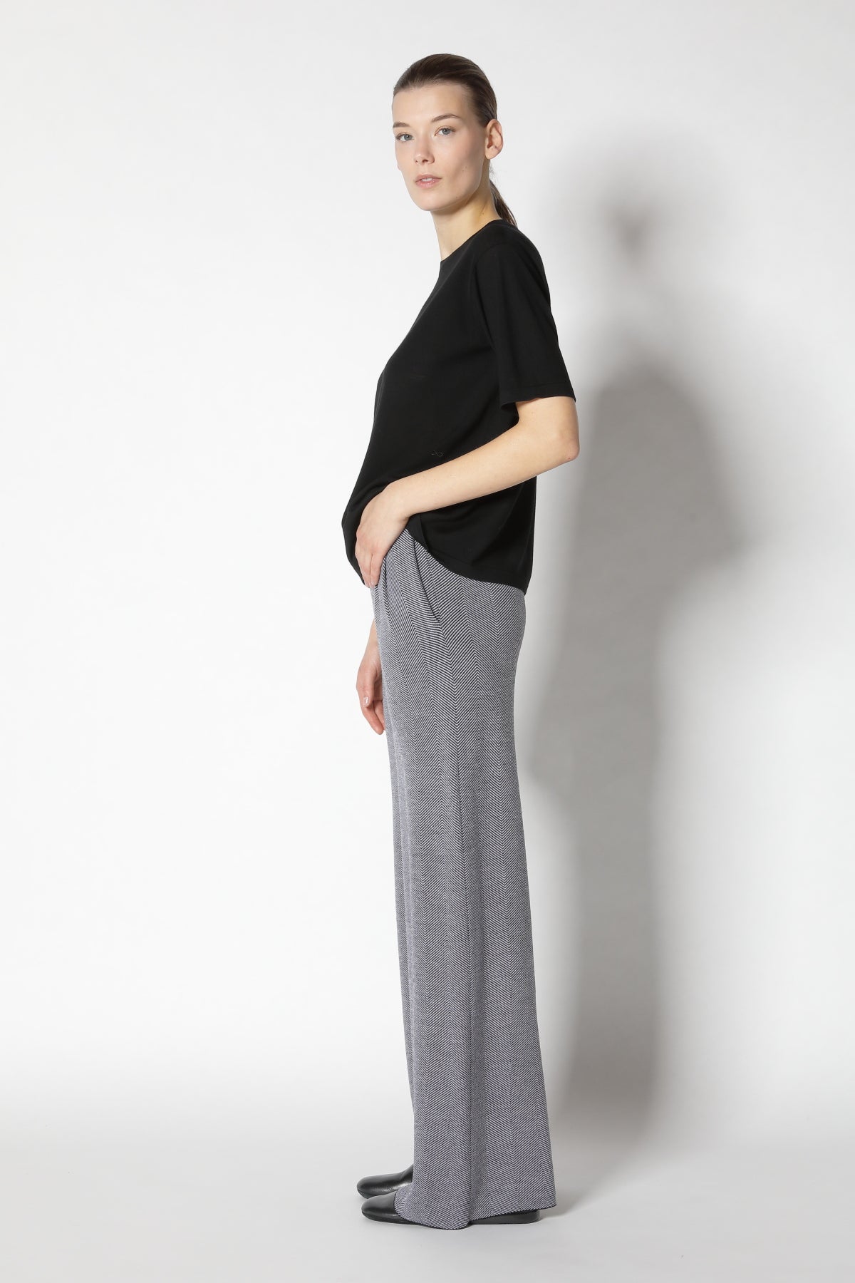 Herringbone Pleated Palazzo Pants