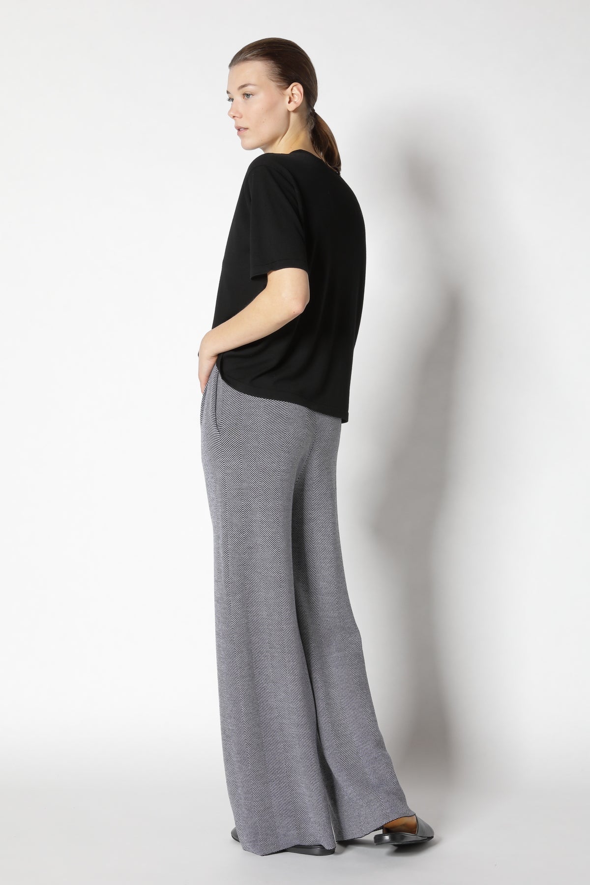 Herringbone Pleated Palazzo Pants