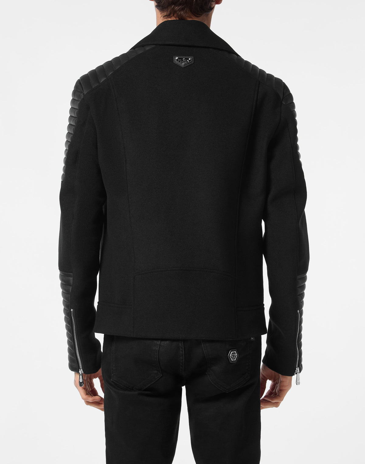 Wool Biker Jacket with Leather Inserts