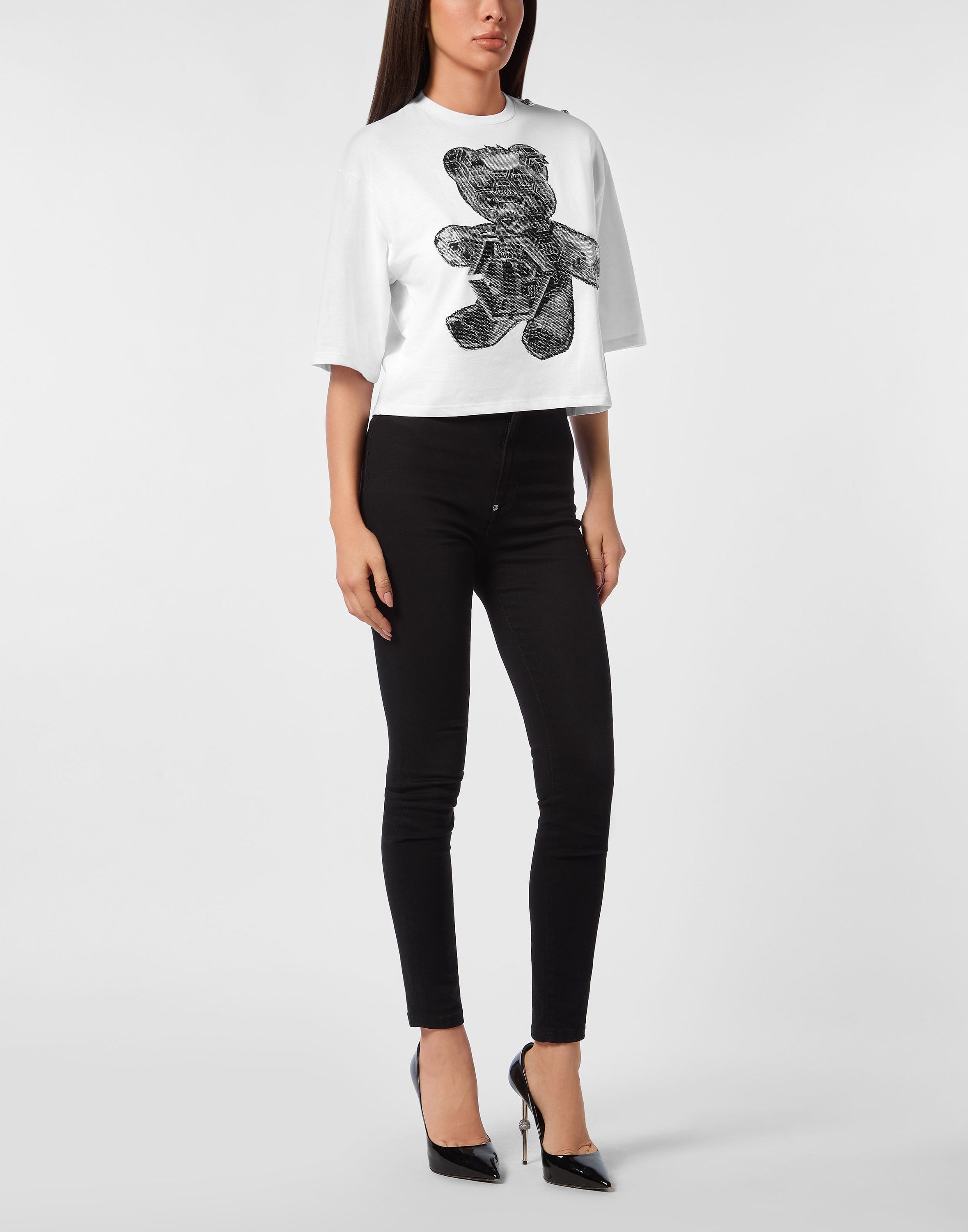 Cropped Round Neck T-Shirt 3D Teddy