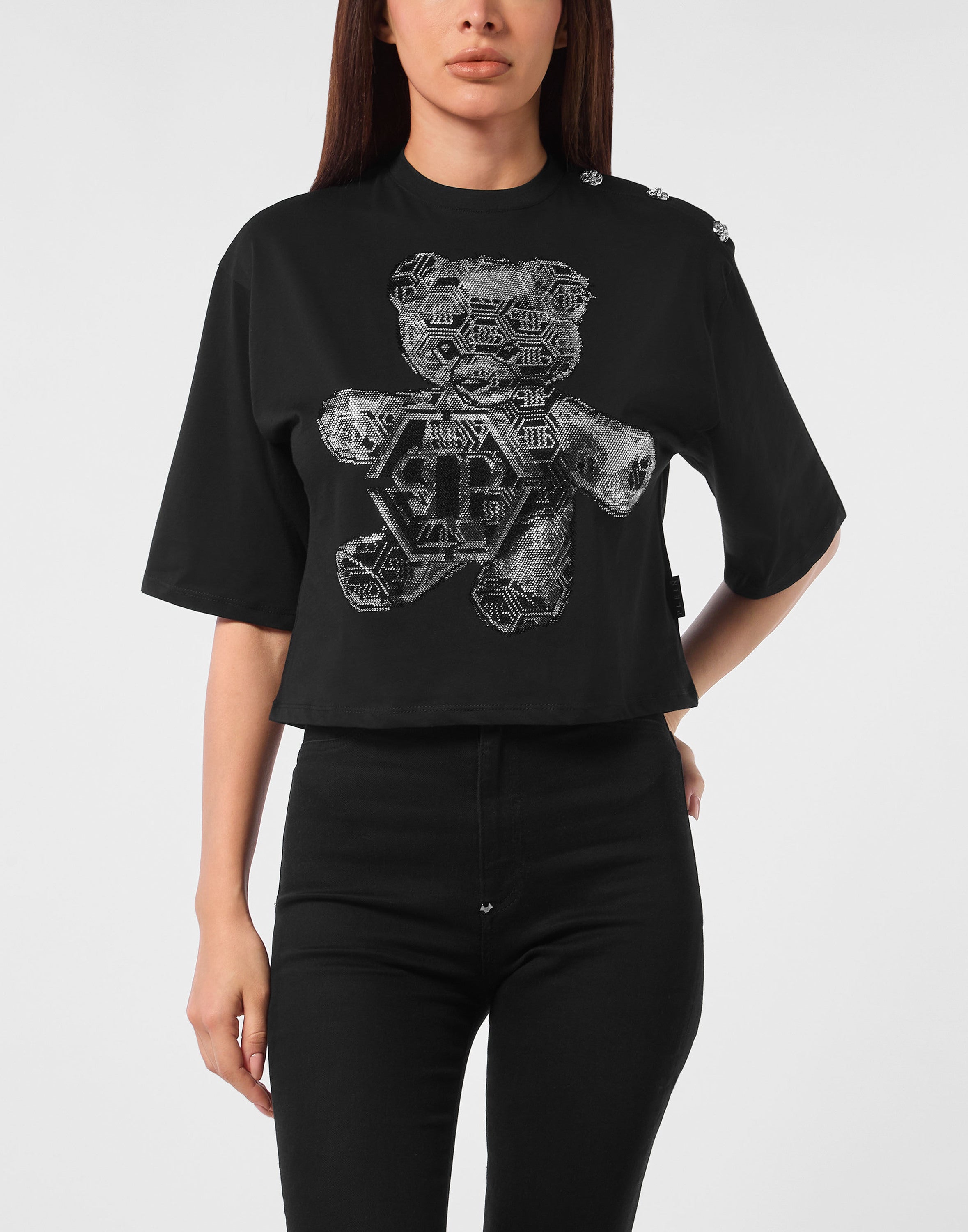 Cropped Round Neck T-Shirt 3D Teddy